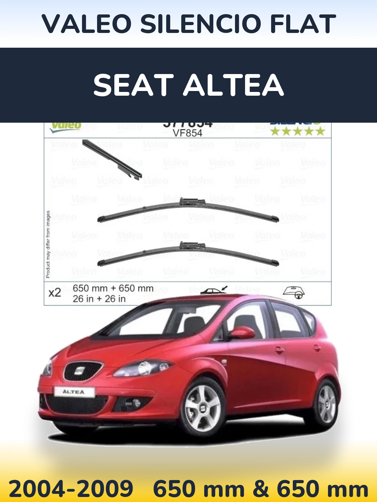 Komplet przednich wycieraczek Valeo Silencio Flat 650 & 650 mm do SEAT Altea 2004-2009