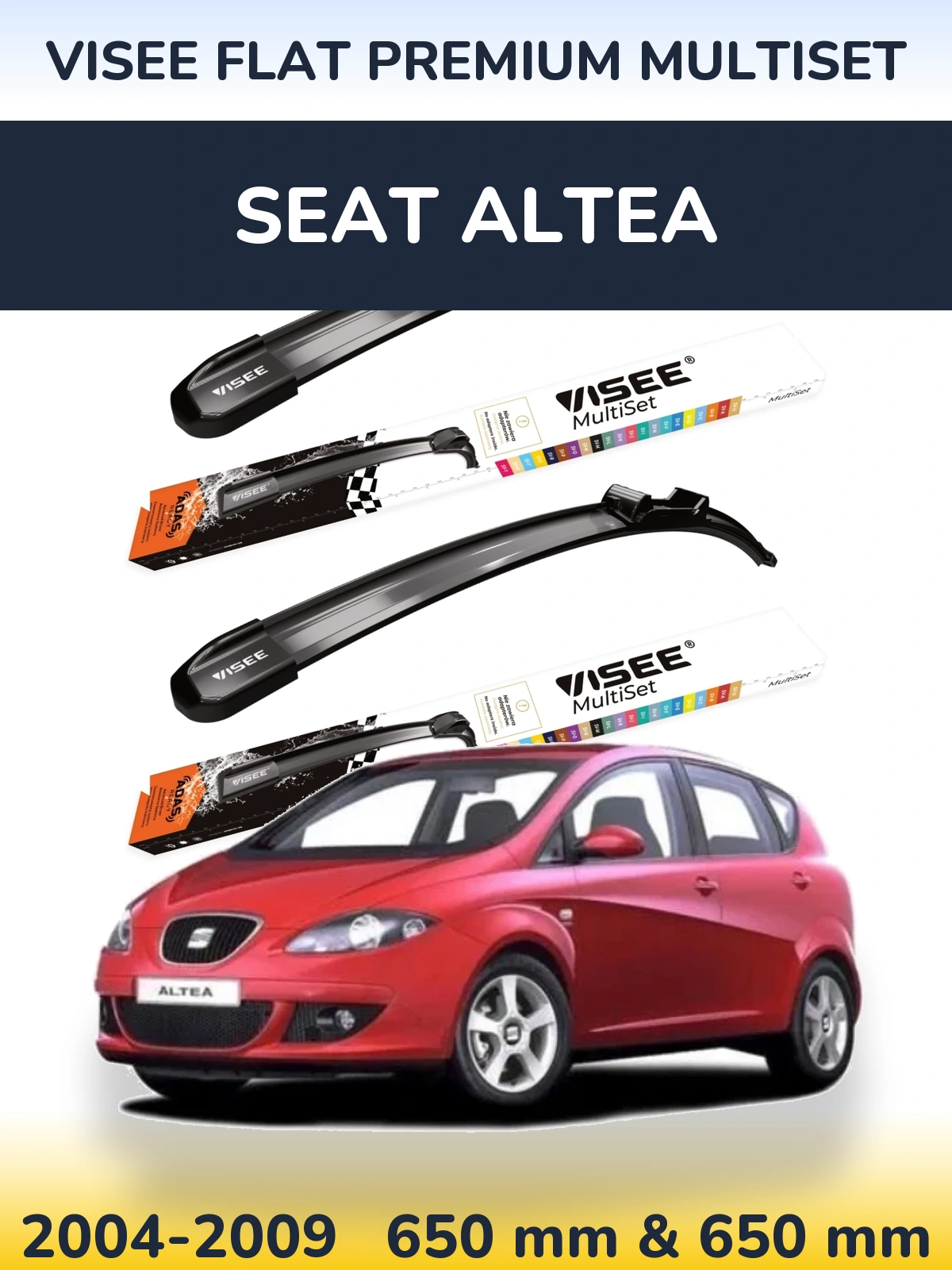 Komplet przednich wycieraczek VISEE FLAT PREMIUM MultiSet 650 & 650 mm do SEAT Altea 2004-2009