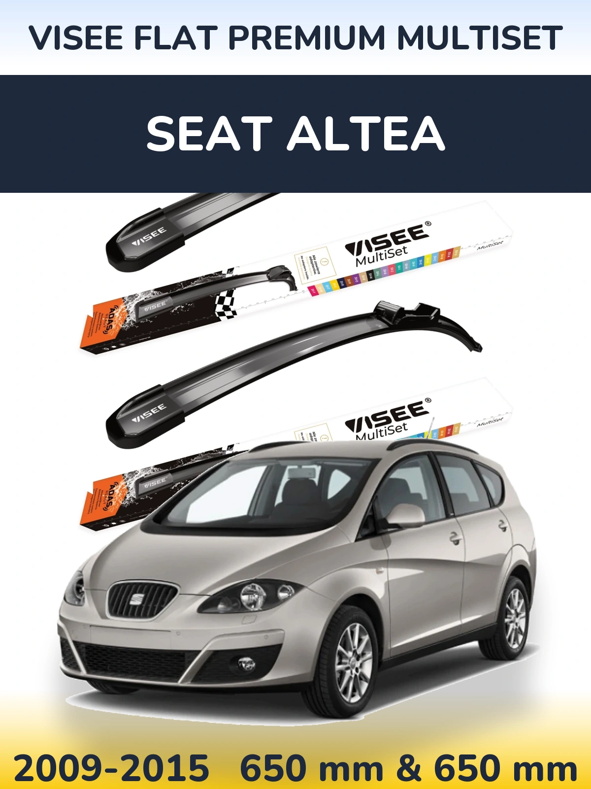 Komplet przednich wycieraczek VISEE FLAT PREMIUM MultiSet 650 & 650 mm do SEAT Altea 2009-2015