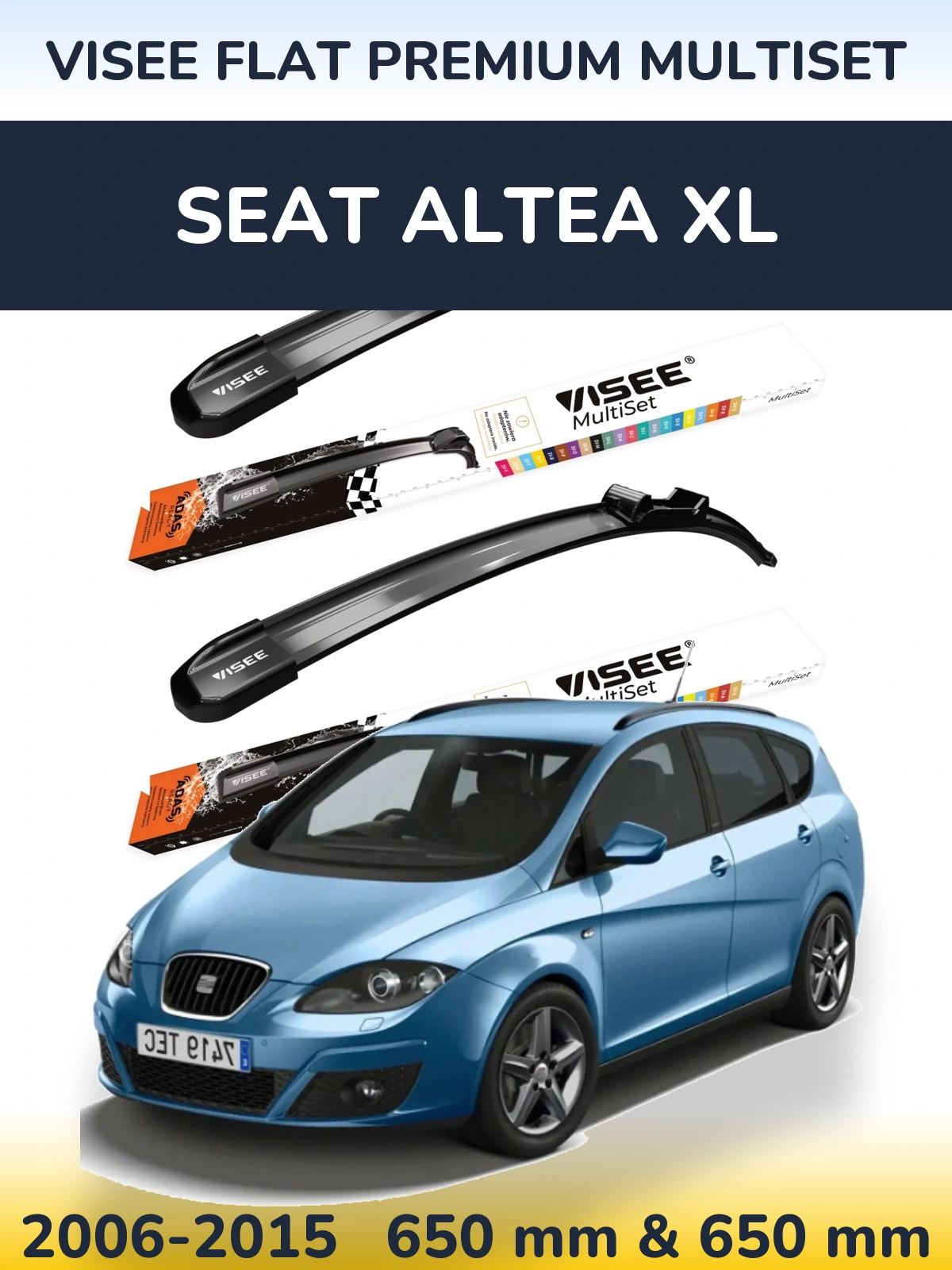 Komplet przednich wycieraczek VISEE FLAT PREMIUM MultiSet 650 & 650 mm do SEAT Altea XL 2006-2015