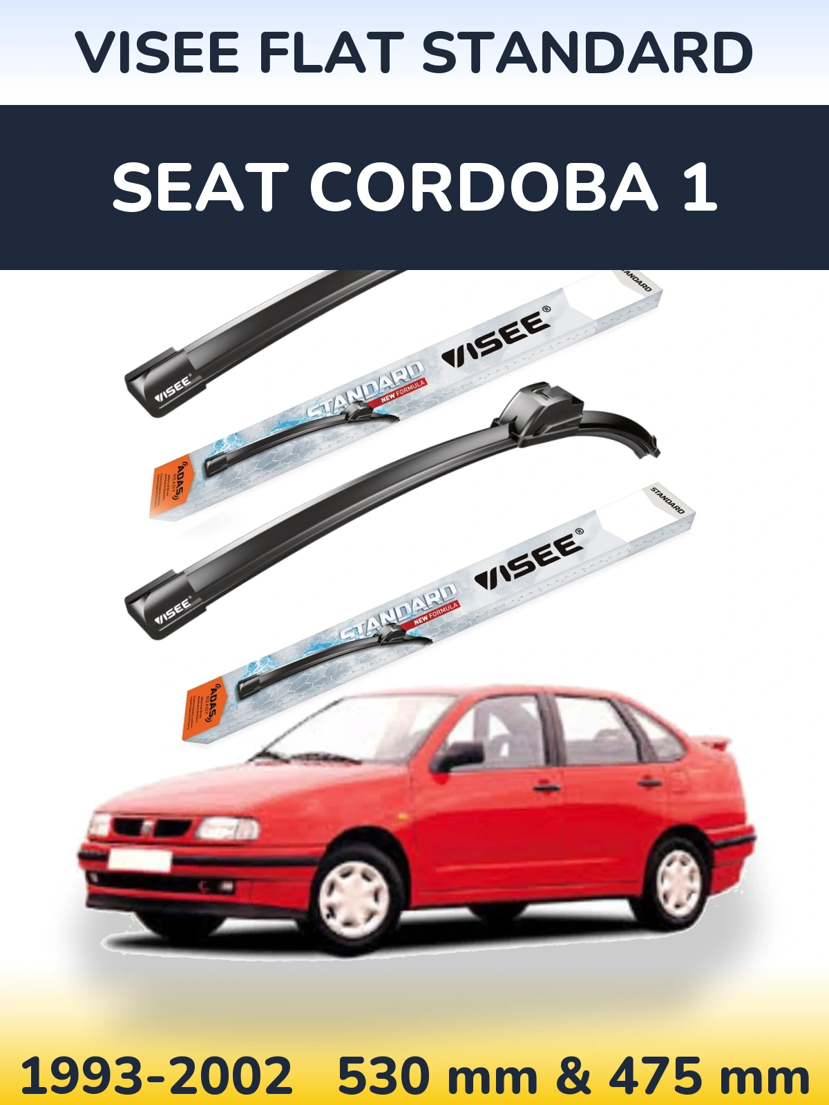 Комплект передних дворников VISEE FLAT STANDARD 530 & 475 мм для SEAT Cordoba 1 1993-2002