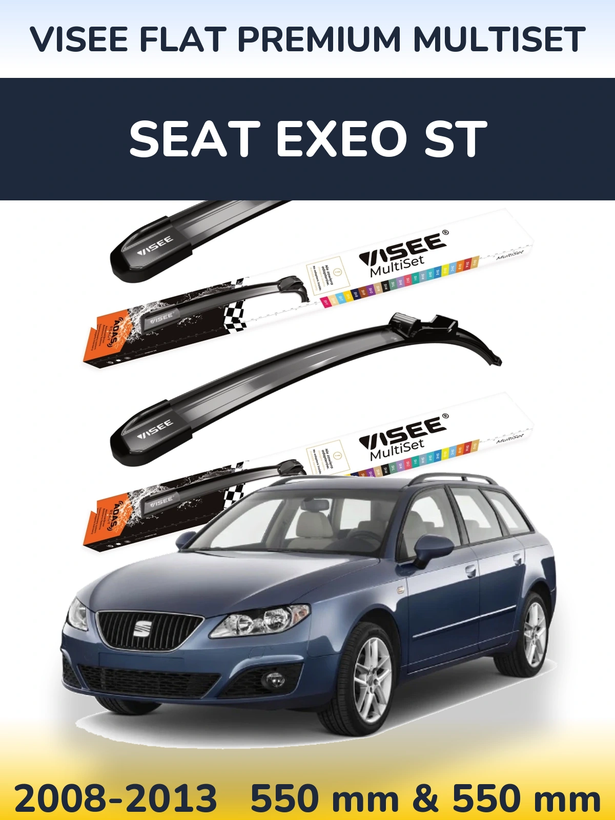 Комплект передних дворников VISEE FLAT PREMIUM MultiSet 550 & 550 мм для SEAT Exeo ST 2008-2013