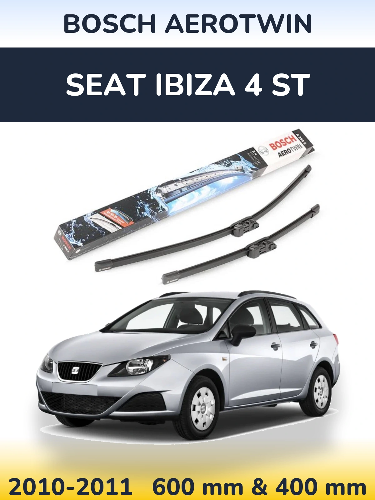 Комплект передних дворников BOSCH AeroTwin 600 & 400 мм для SEAT Ibiza 4 ST 2010-2011