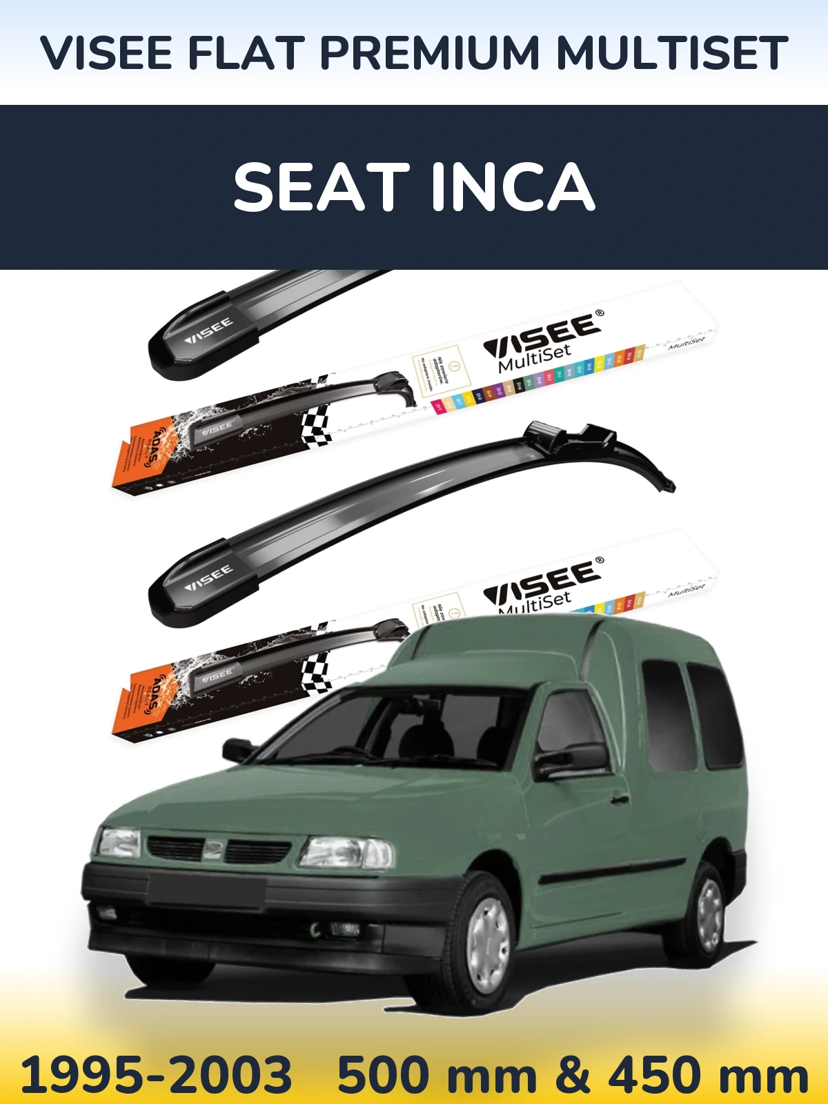 Комплект передніх щіток VISEE FLAT PREMIUM MultiSet 500 & 450 мм для SEAT Inca 1995-2003
