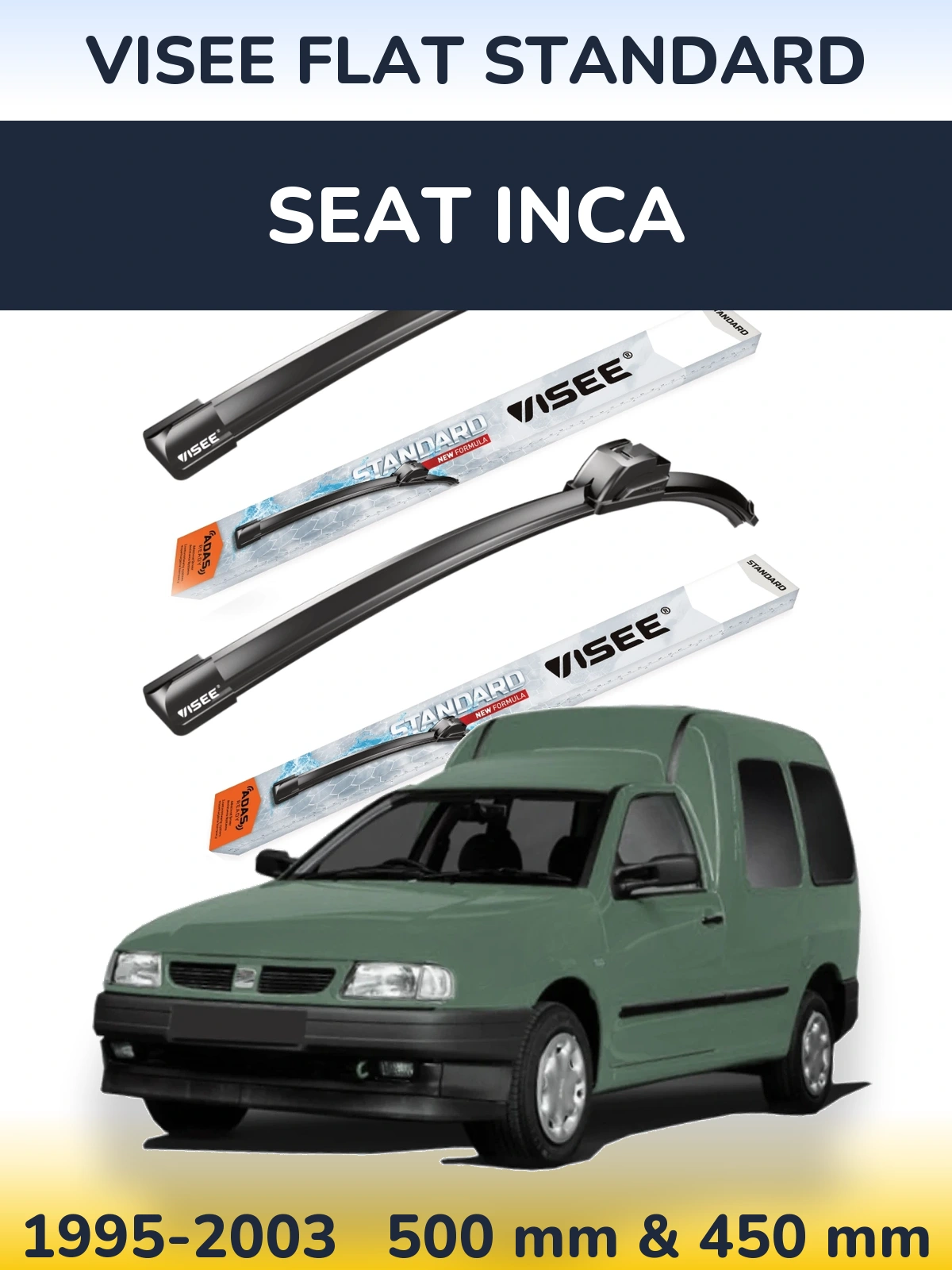 Komplet przednich wycieraczek VISEE FLAT STANDARD 500 & 450 mm do SEAT Inca 1995-2003