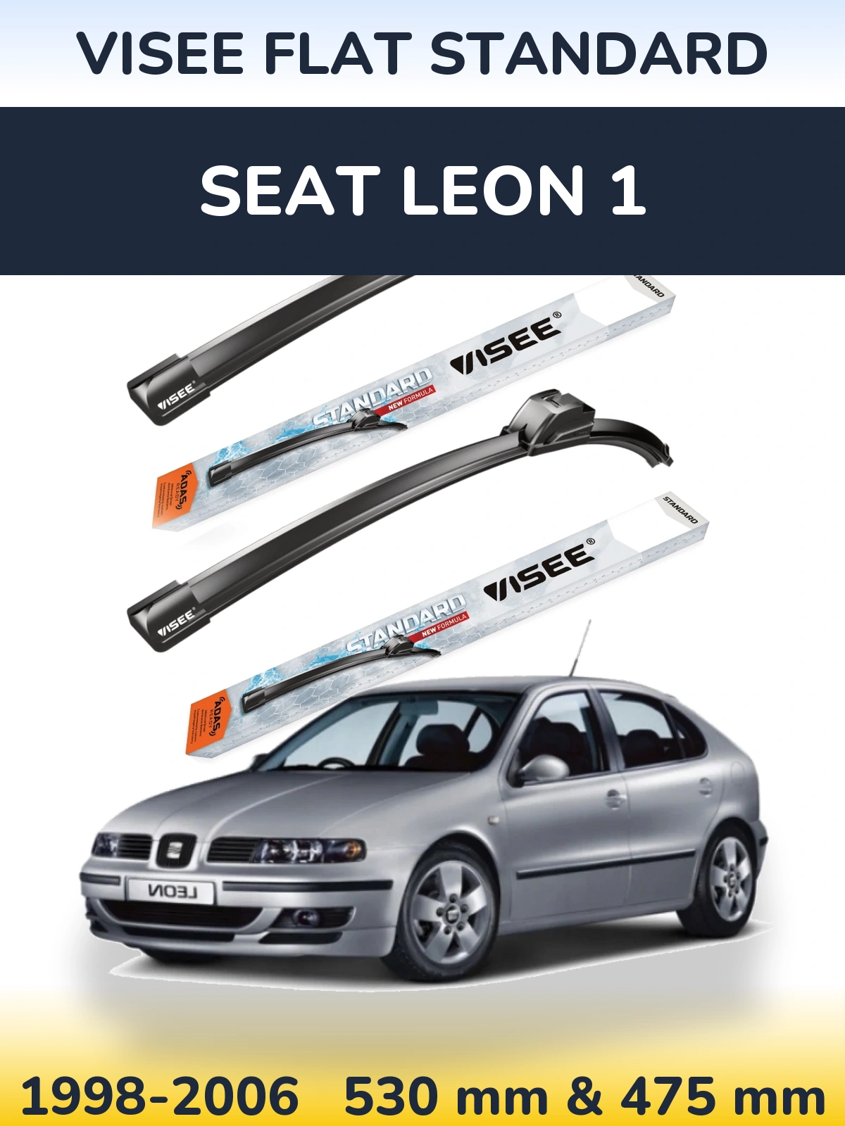 Комплект передних дворников VISEE FLAT STANDARD 530 & 475 мм для SEAT Leon 1 1998-2006