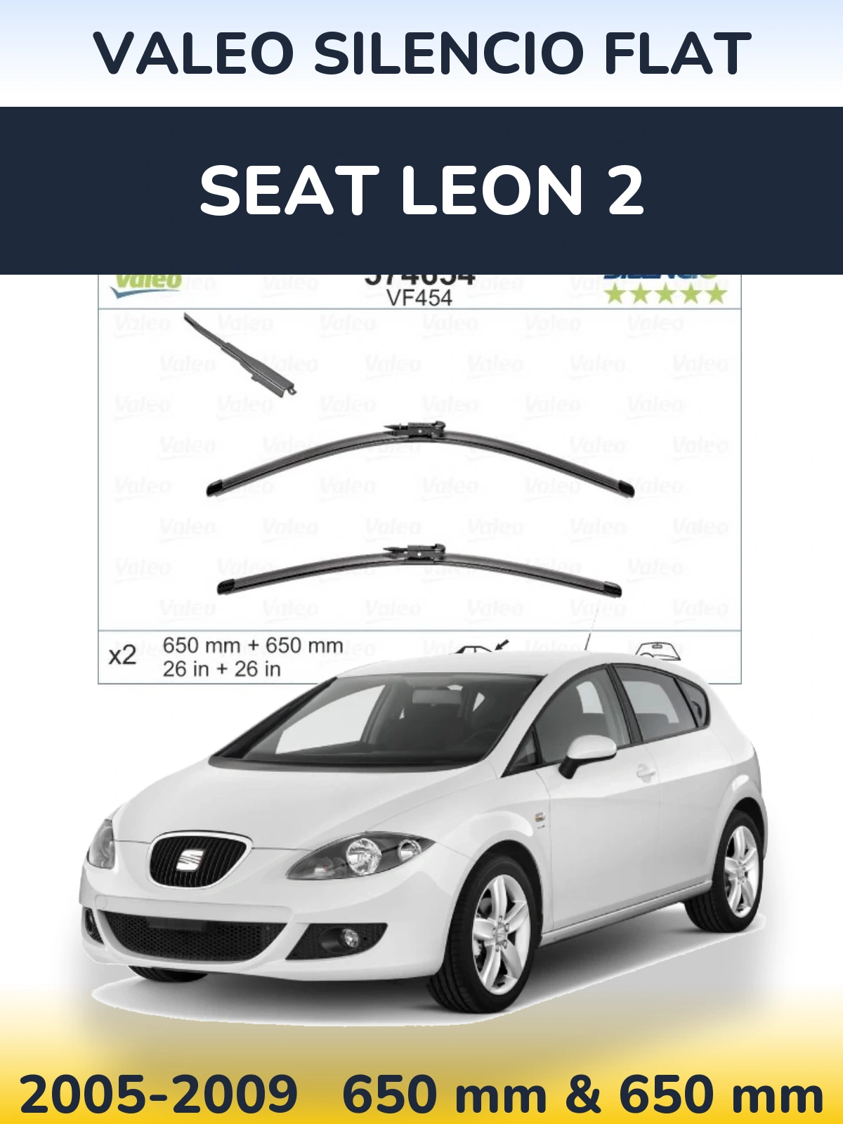 Komplet przednich wycieraczek Valeo Silencio Flat 650 & 650 mm do SEAT Leon 2 2005-2009