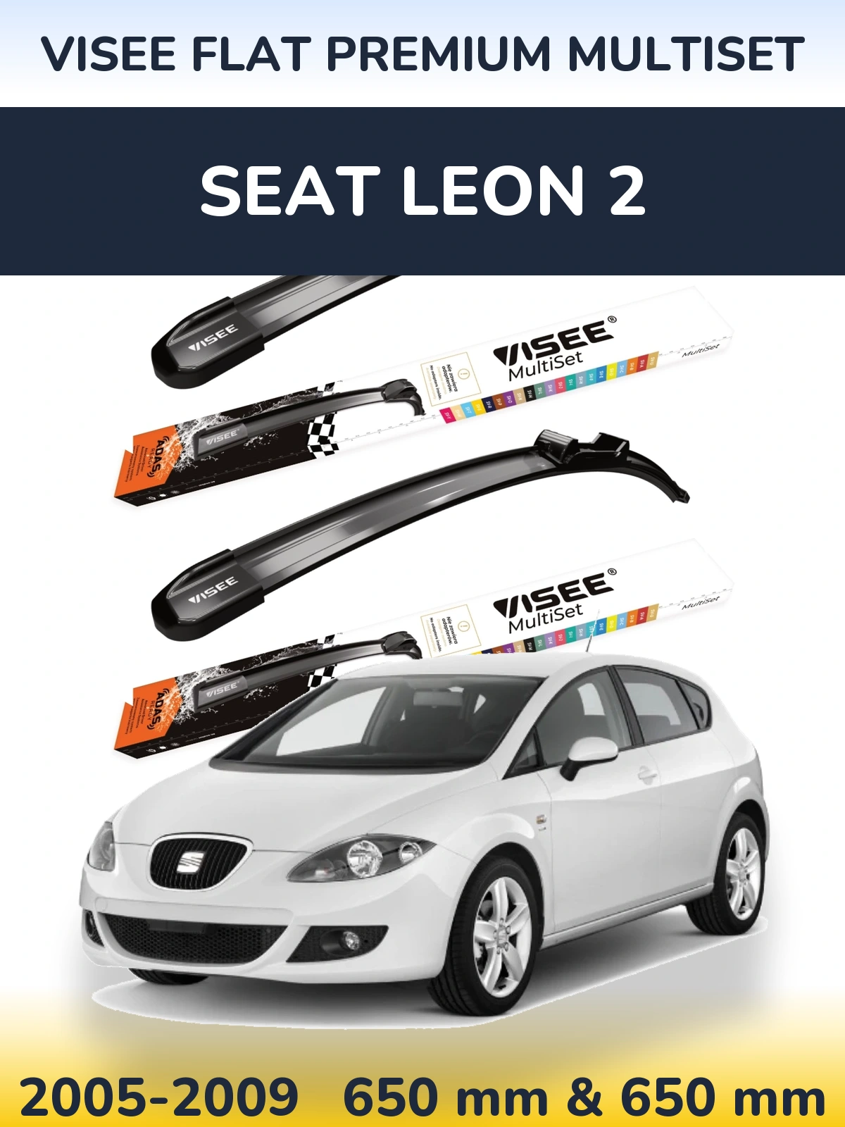 Komplet przednich wycieraczek VISEE FLAT PREMIUM MultiSet 650 & 650 mm do SEAT Leon 2 2005-2009