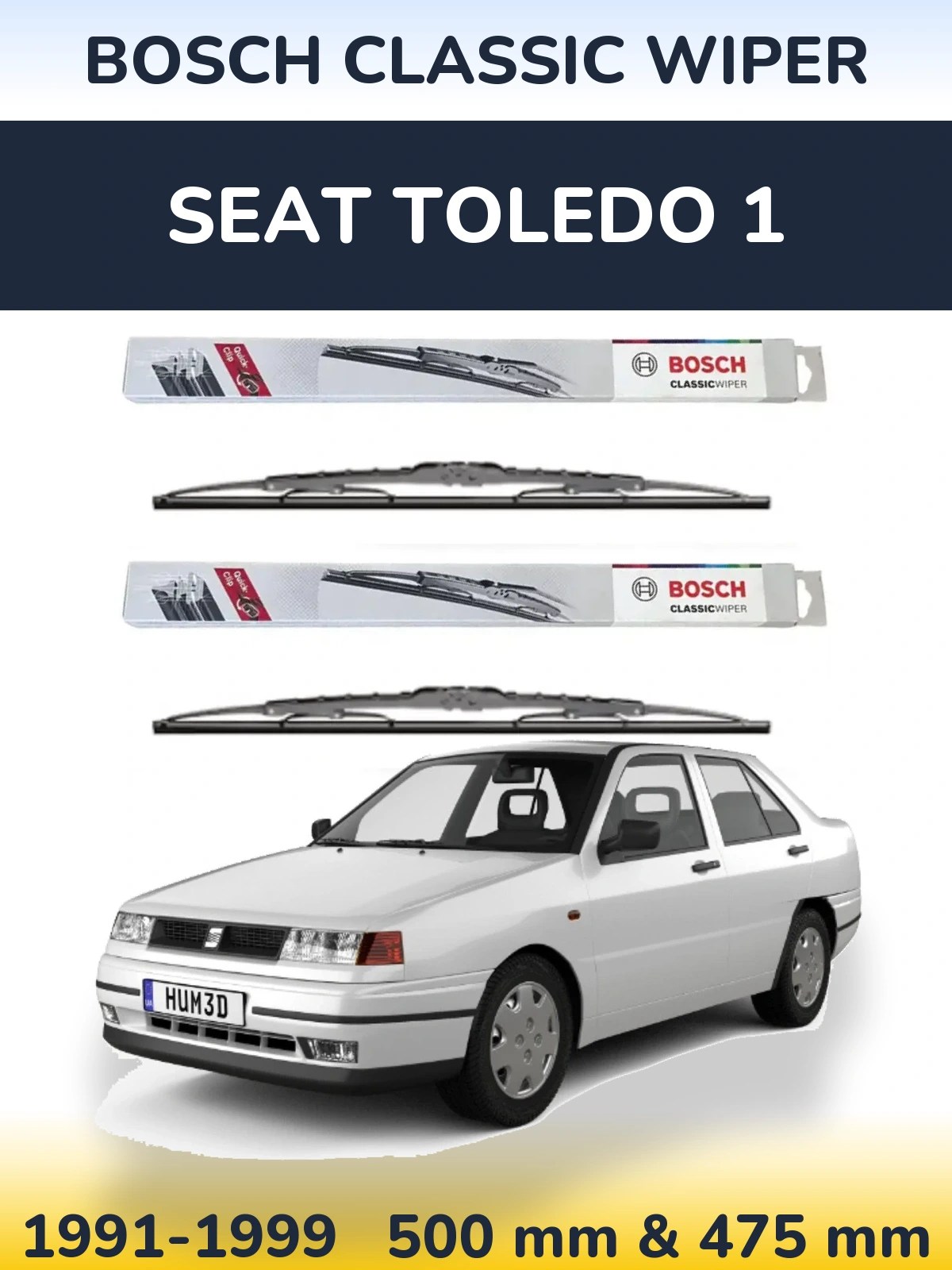 Front wiper blade set BOSCH Classic Wiper 500 & 475 mm for SEAT Toledo 1 1991-1999