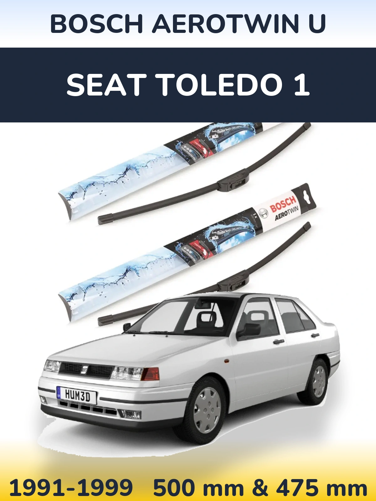 Комплект передних дворников BOSCH AeroTwin U 500 & 475 мм для SEAT Toledo 1 1991-1999