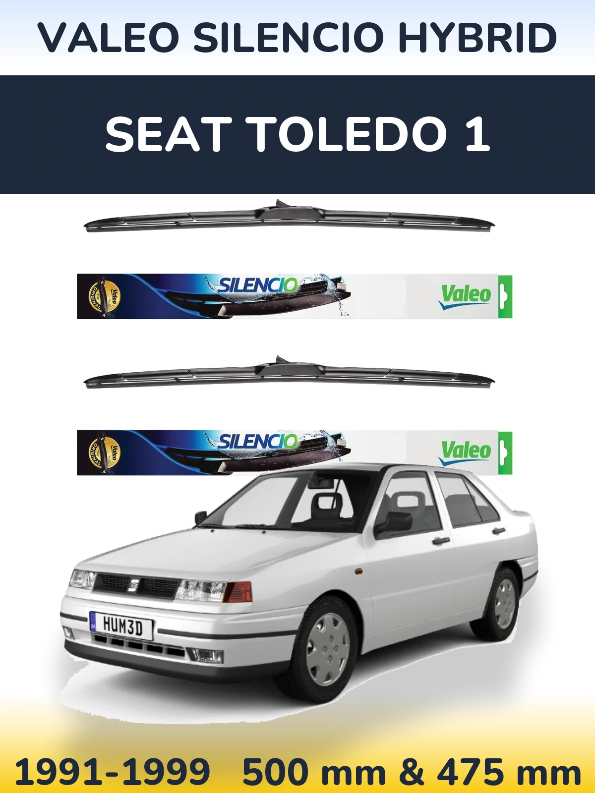 Комплект передних дворников Valeo Silencio Hybrid 500 & 475 мм для SEAT Toledo 1 1991-1999