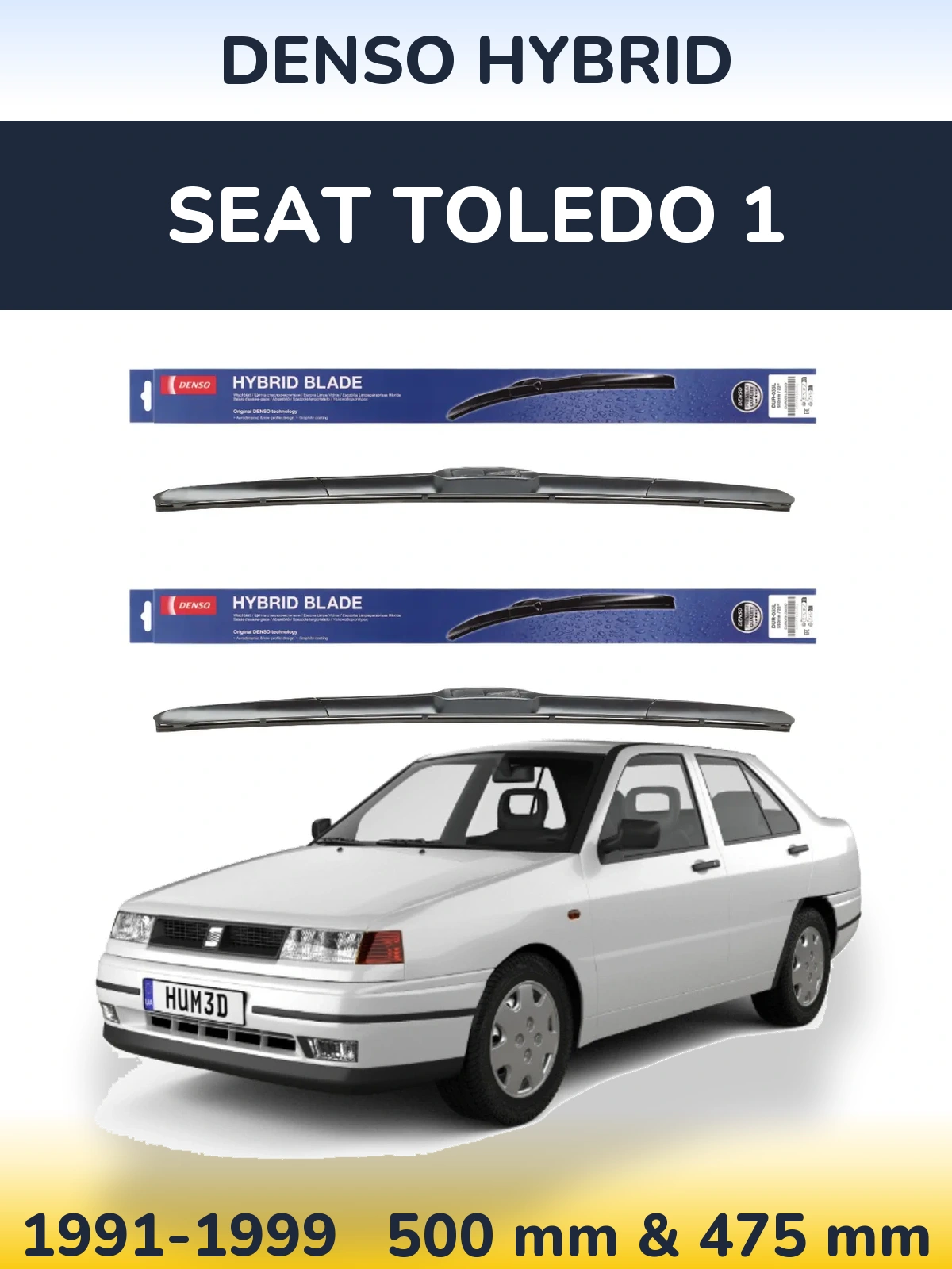 Комплект передних дворников Denso Hybrid 500 & 475 мм для SEAT Toledo 1 1991-1999