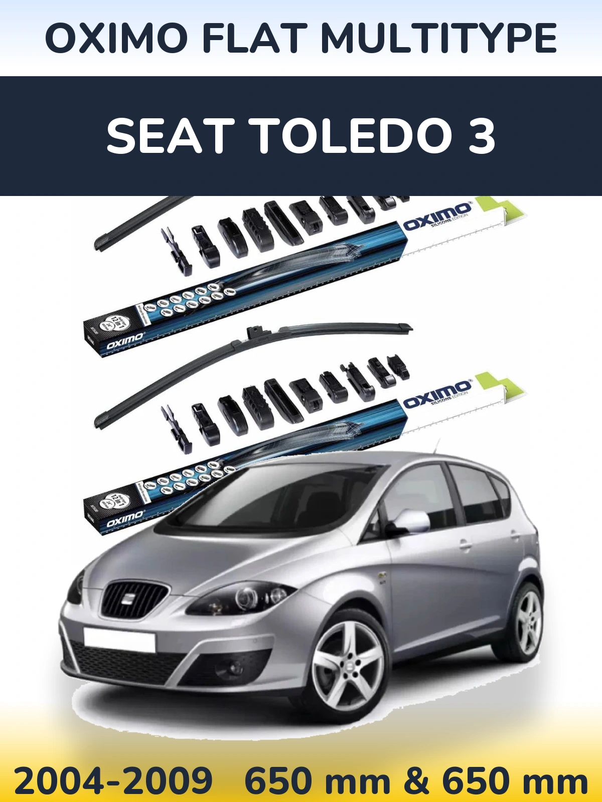 Комплект передних дворников Oximo Flat MultiТипe 650 & 650 мм для SEAT Toledo 3 2004-2009