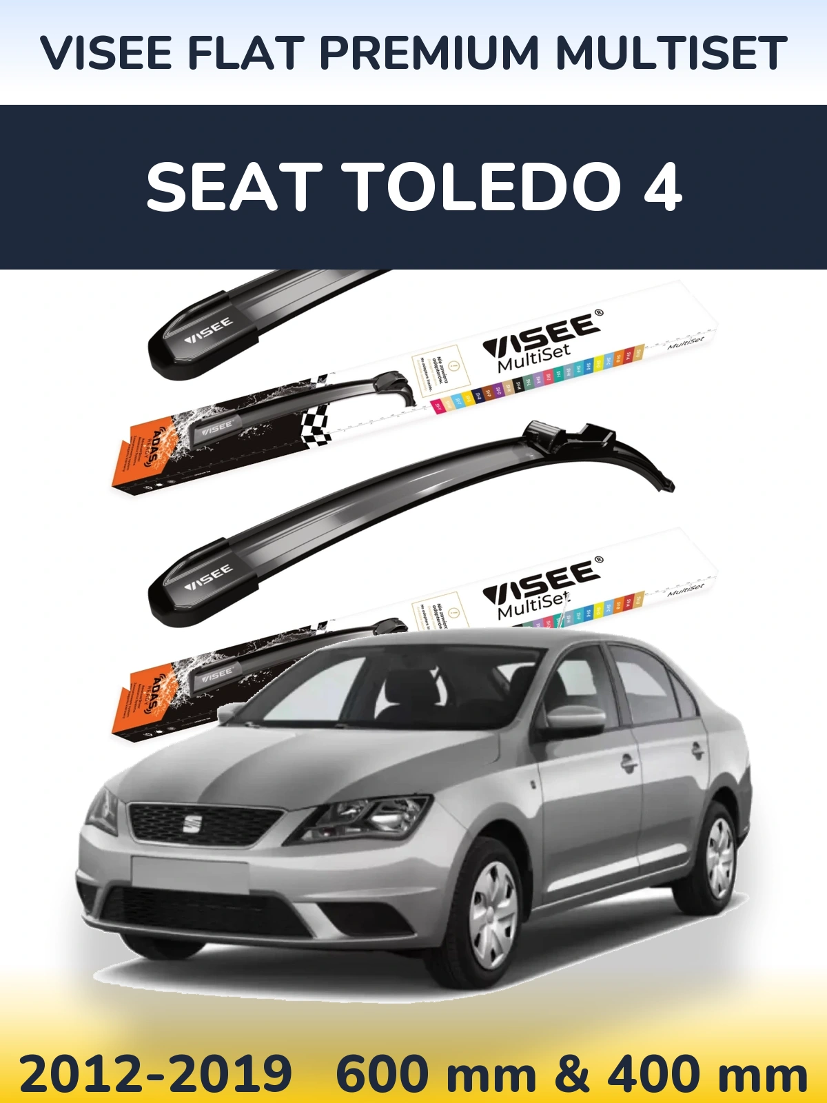 Комплект передних дворников VISEE FLAT PREMIUM MultiSet 600 & 400 мм для SEAT Toledo 4 2012-2019