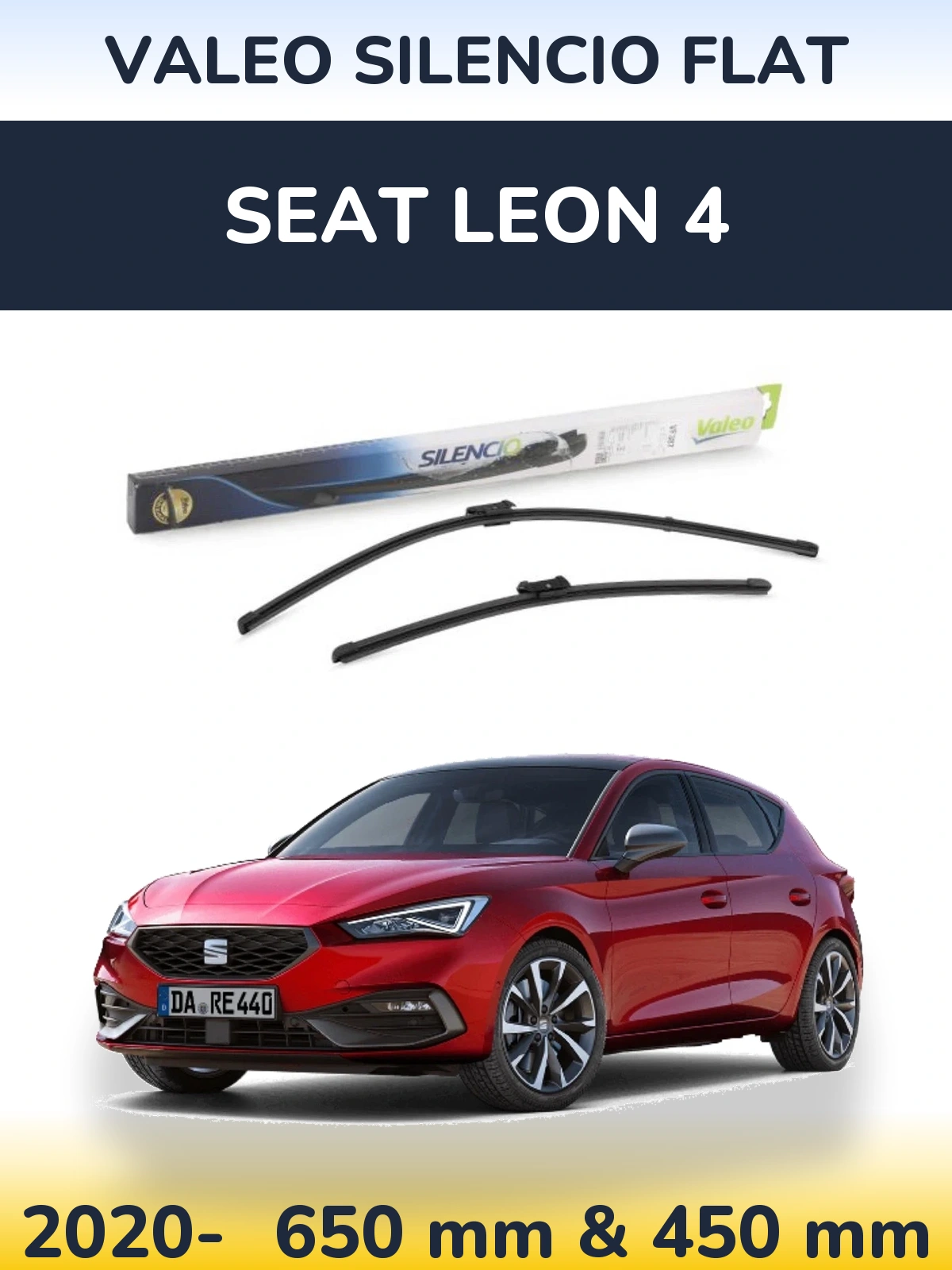 Front wiper blade set Valeo Silencio Flat 650 & 450 mm for SEAT Leon 4 2020-2026