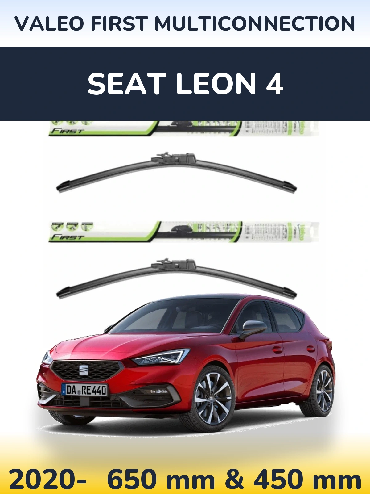 Front wiper blade set Valeo First MultiConnection 650 & 450 mm for SEAT Leon 4 2020-2026