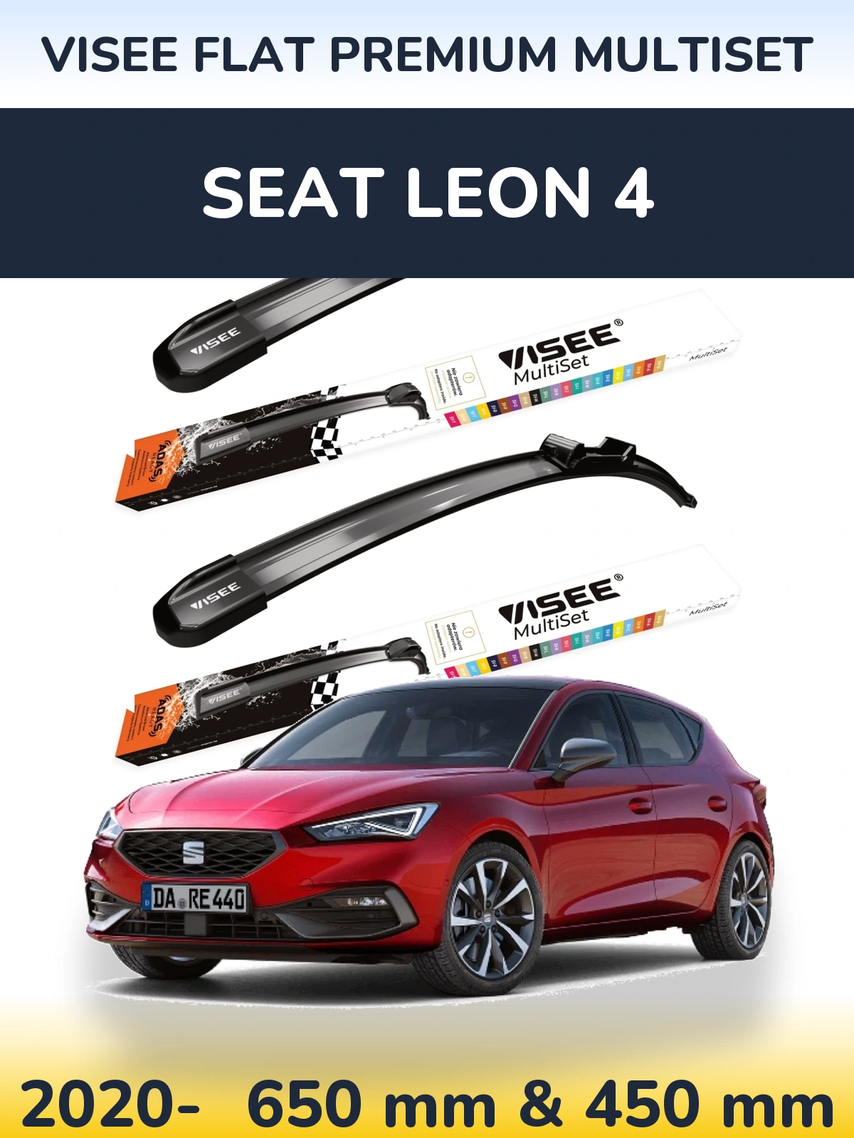 Front wiper blade set VISEE FLAT PREMIUM MultiSet 650 & 450 mm for SEAT Leon 4 2020-2026