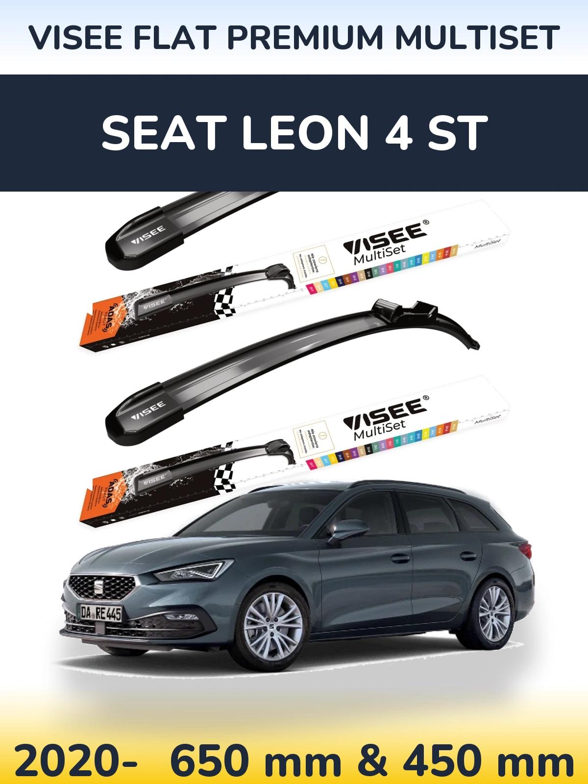 Komplet przednich wycieraczek VISEE FLAT PREMIUM MultiSet 650 & 450 mm do SEAT Leon 4 ST 2020-2026
