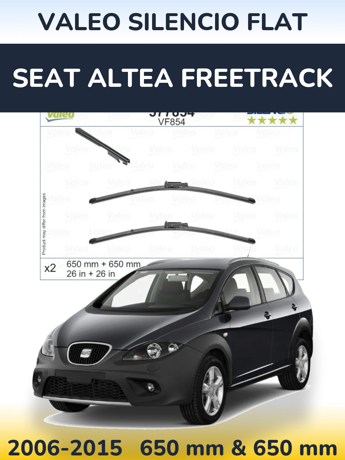 Komplet przednich wycieraczek Valeo Silencio Flat 650 & 650 mm do SEAT Altea Freetrack 2006-2015