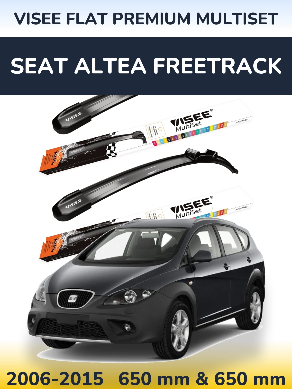 Komplet przednich wycieraczek VISEE FLAT PREMIUM MultiSet 650 & 650 mm do SEAT Altea Freetrack 2006-2015