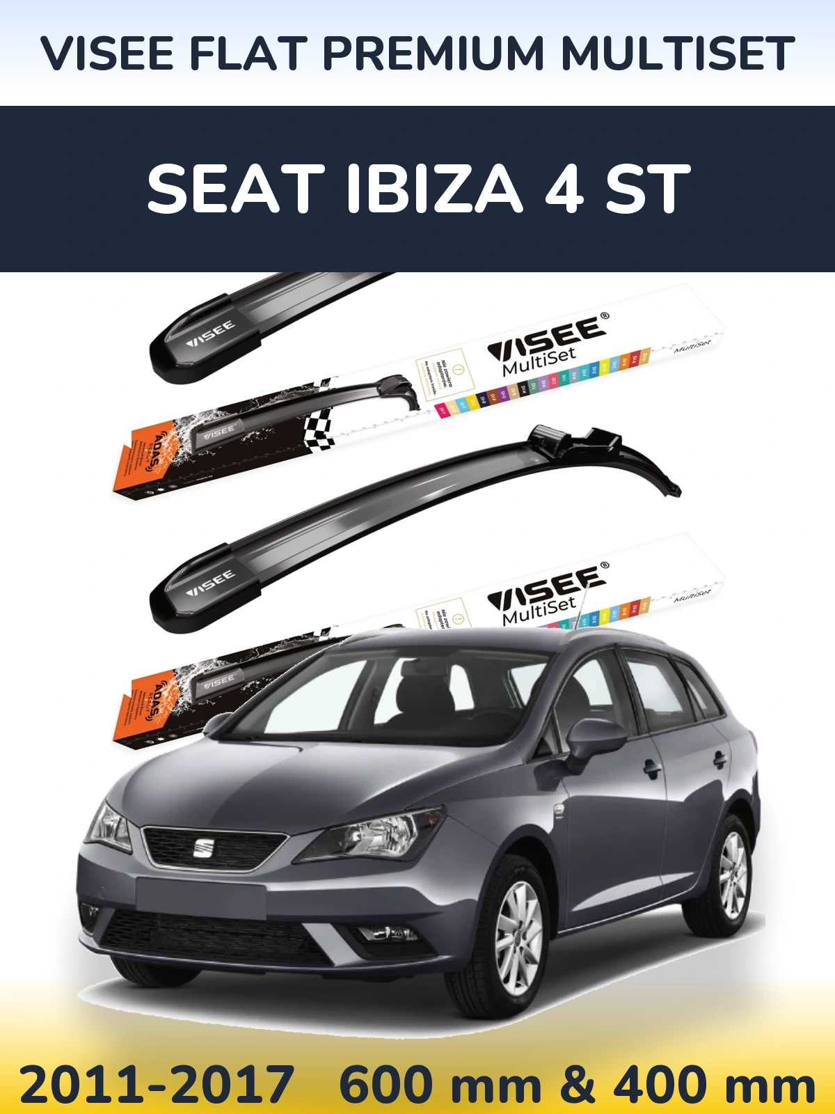 Комплект передних дворников VISEE FLAT PREMIUM MultiSet 600 & 400 мм для SEAT Ibiza 4 ST 2011-2017