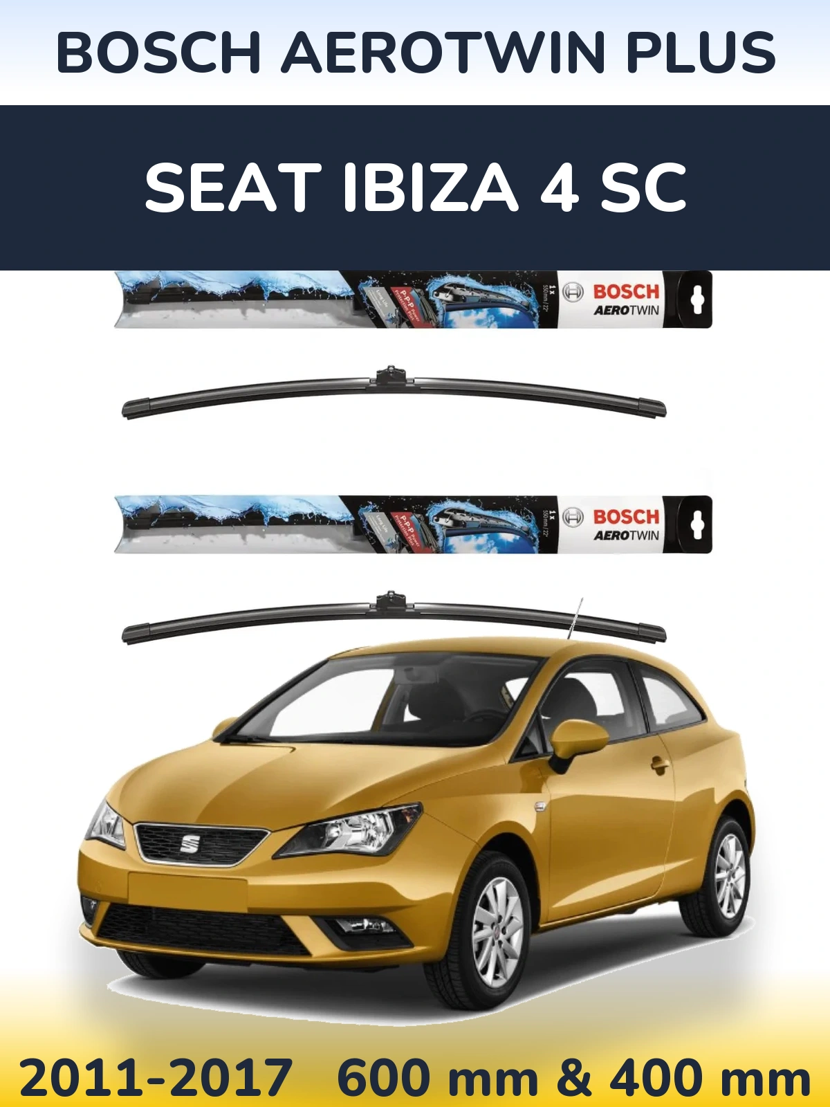 Комплект передних дворников BOSCH AeroTwin Plus 600 & 400 мм для SEAT Ibiza 4 SC 2011-2017