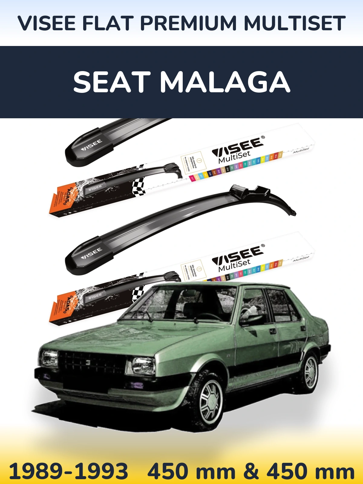 Комплект передніх щіток VISEE FLAT PREMIUM MultiSet 450 & 450 мм для SEAT Malaga 1989-1993