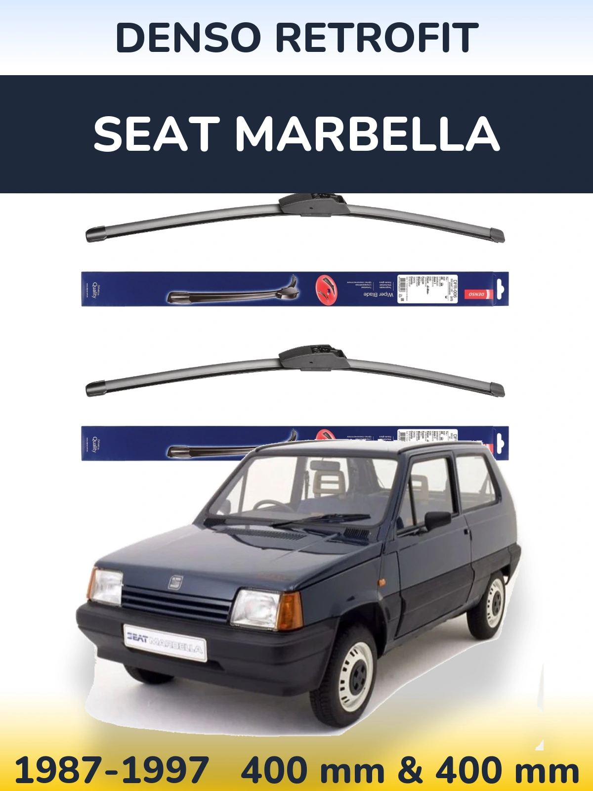 Front wiper blade set Denso Retrofit 400 & 400 mm for SEAT Marbella 1987-1997