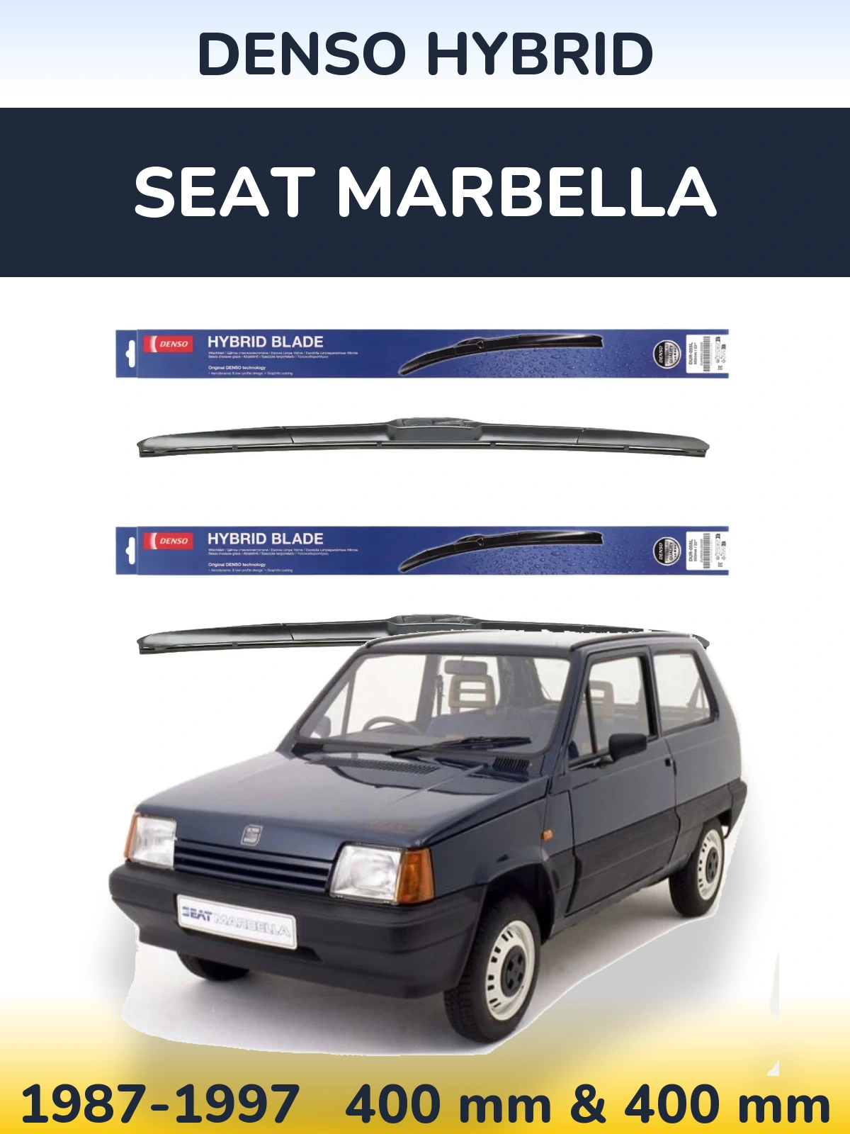 Front wiper blade set Denso Hybrid 400 & 400 mm for SEAT Marbella 1987-1997