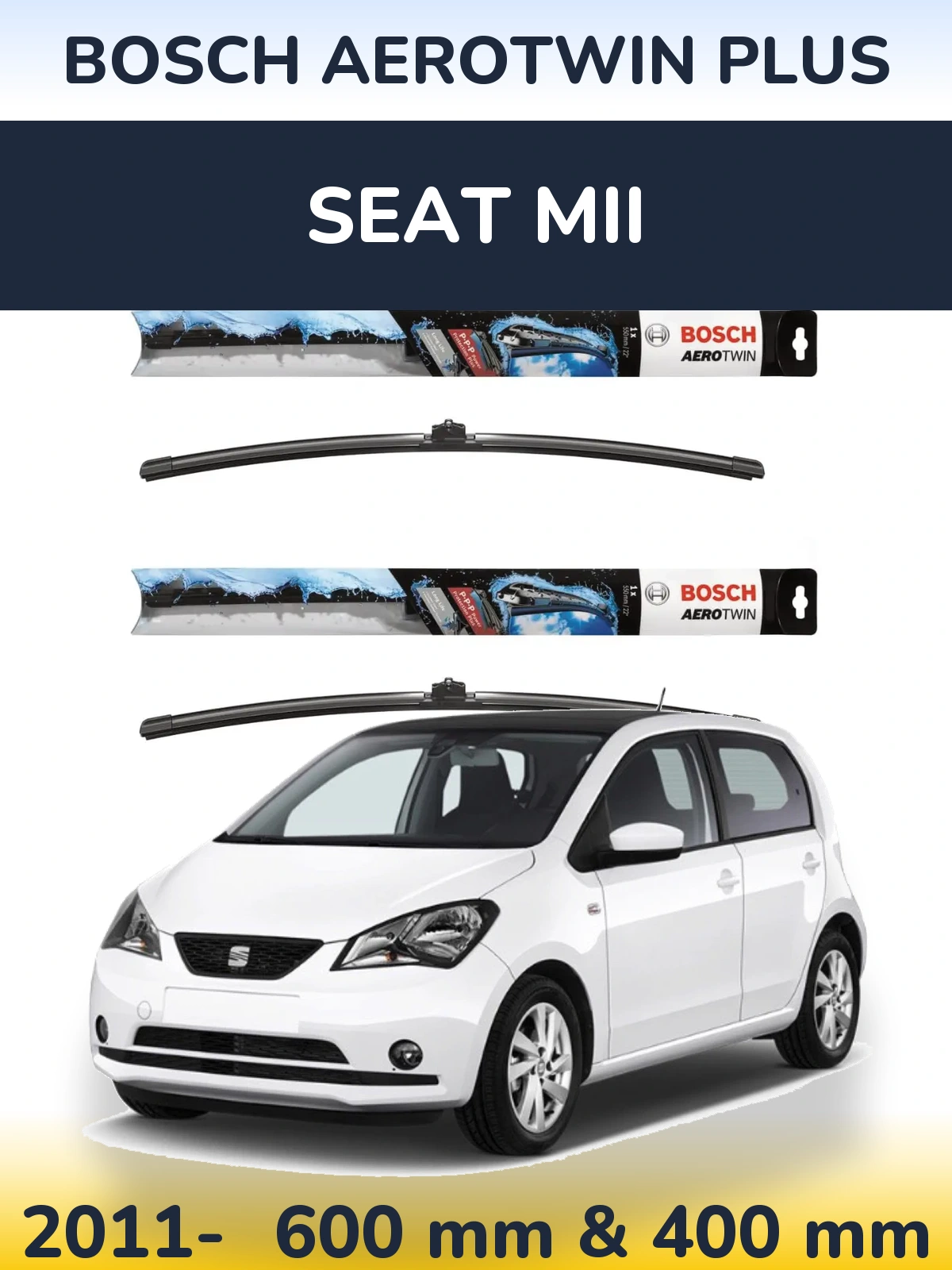 Komplet przednich wycieraczek BOSCH AeroTwin Plus 600 & 400 mm do SEAT Mii 2011-2026