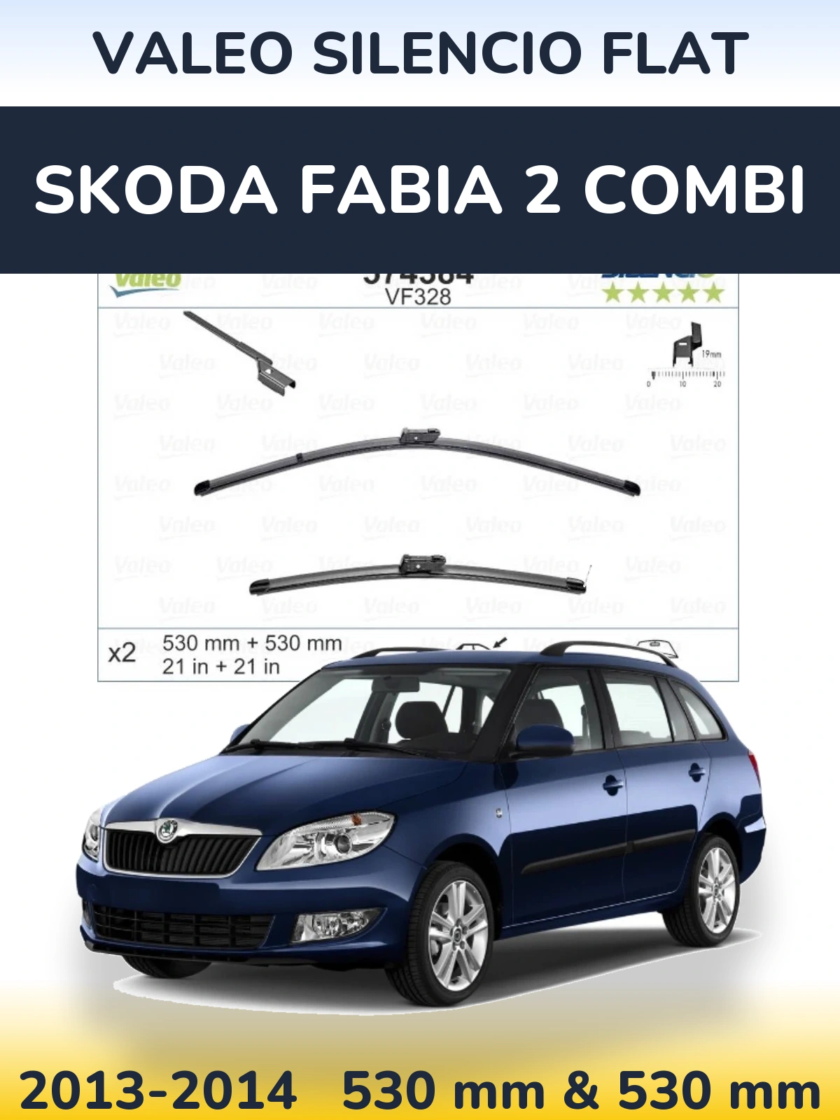 Komplet przednich wycieraczek Valeo Silencio Flat 530 & 520 mm do Skoda Fabia 2 Combi 2013-2014
