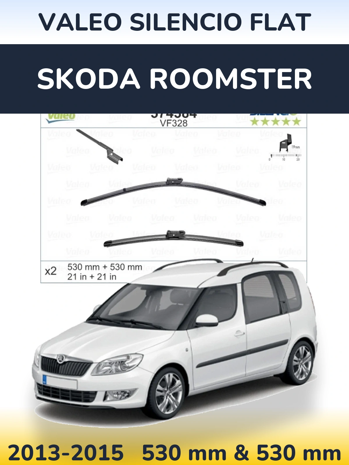 Komplet przednich wycieraczek Valeo Silencio Flat 530 & 520 mm do Skoda Roomster 2013-2015