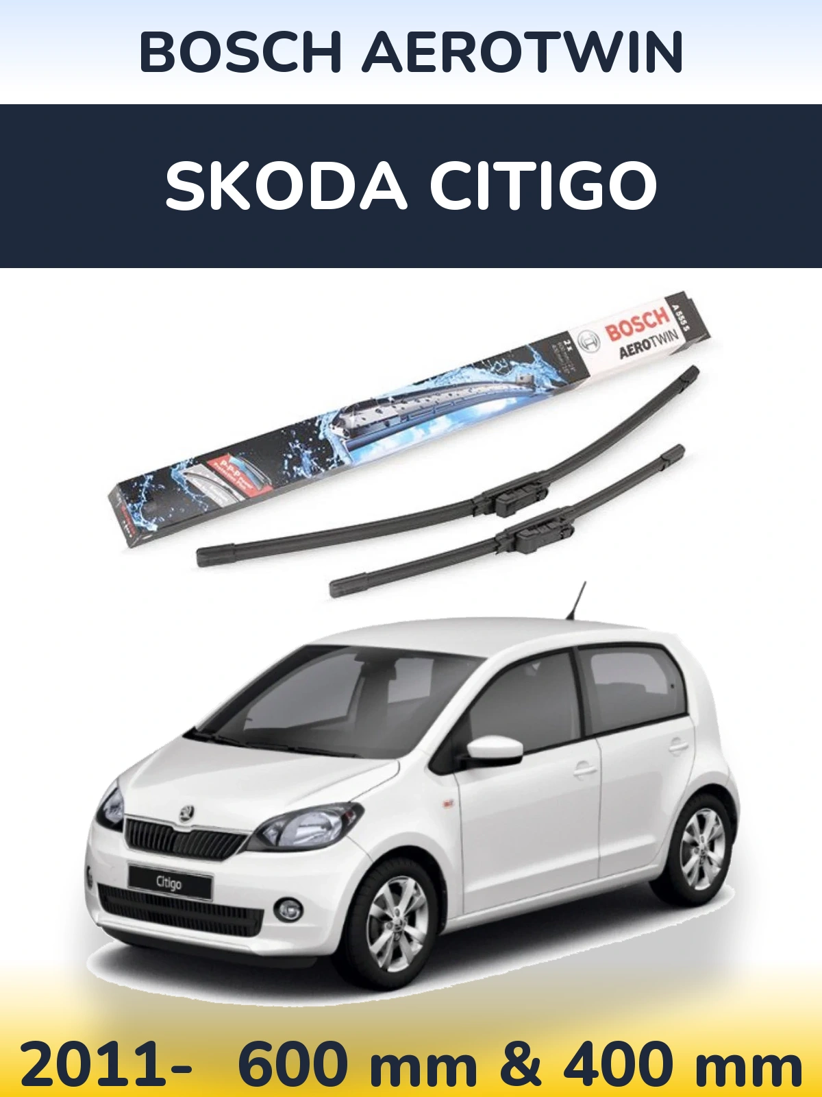 Komplet przednich wycieraczek BOSCH AeroTwin 600 & 400 mm do Skoda Citigo 2011-2026