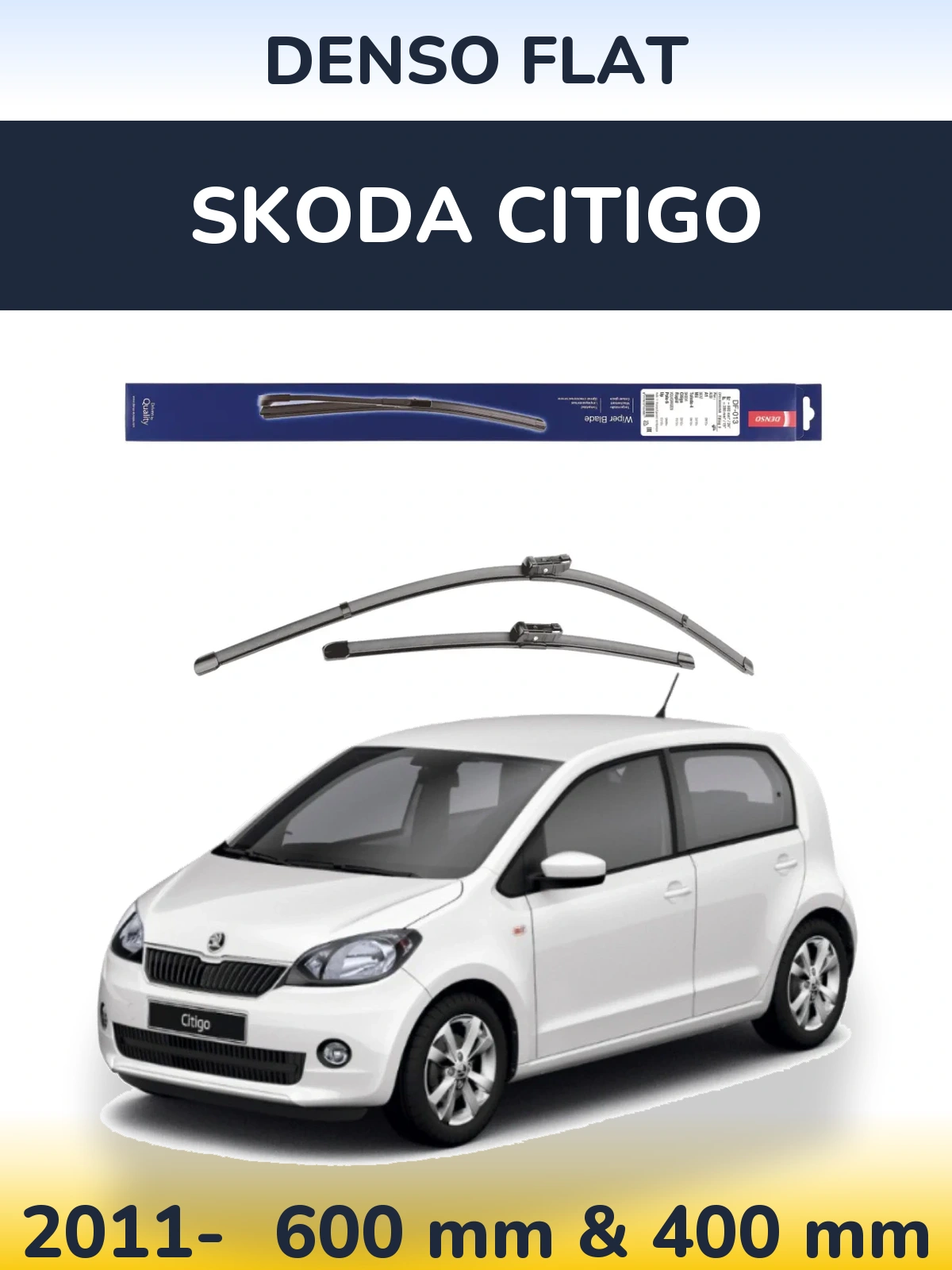 Комплект передних дворников Denso Flat 600 & 380 мм для Skoda Citigo 2011-2026