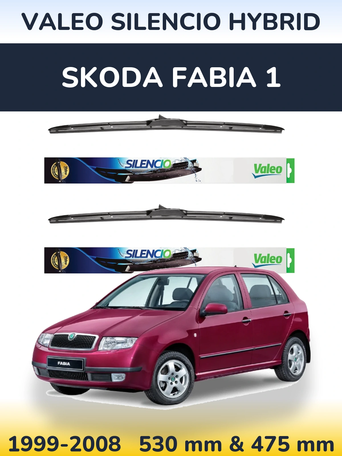 Комплект передних дворников Valeo Silencio Hybrid 530 & 475 мм для Skoda Fabia 1 1999-2008