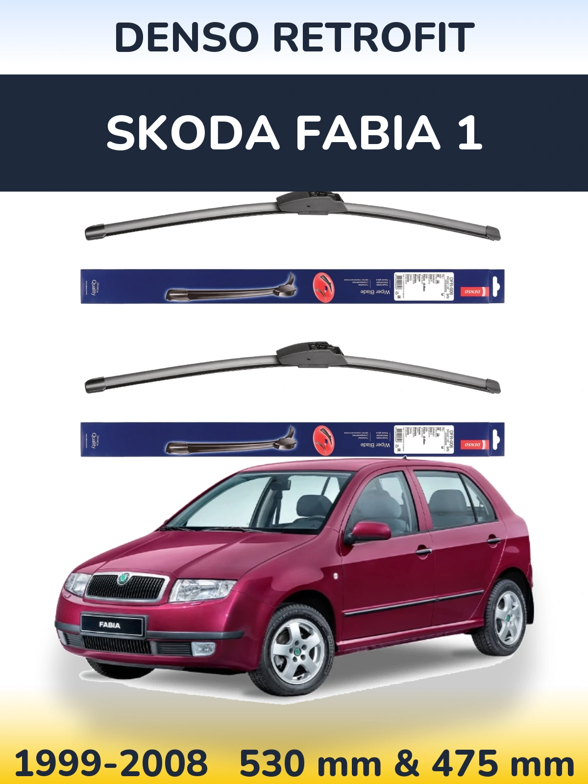 Komplet przednich wycieraczek Denso Retrofit 530 & 475 mm do Skoda Fabia 1 1999-2008