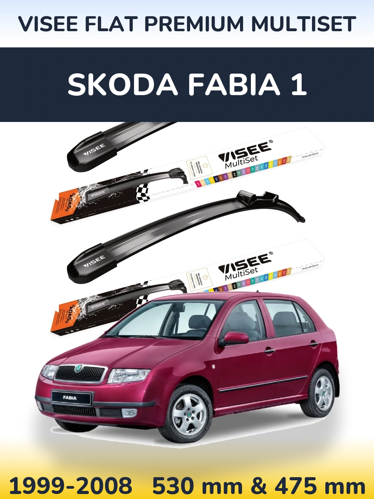 Komplet przednich wycieraczek VISEE FLAT PREMIUM MultiSet 530 & 475 mm do Skoda Fabia 1 1999-2008