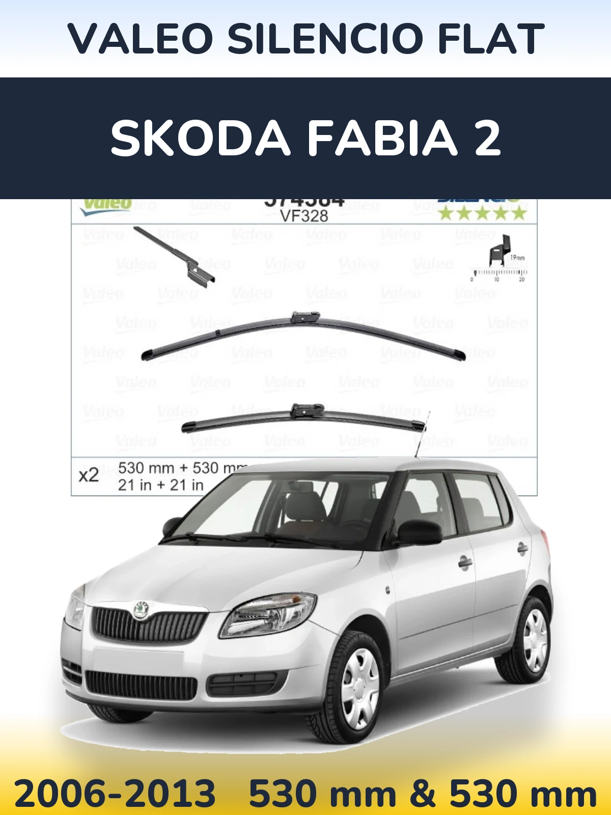 Komplet przednich wycieraczek Valeo Silencio Flat 530 & 520 mm do Skoda Fabia 2 2006-2013