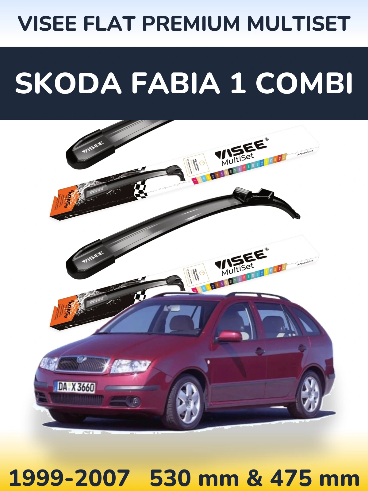 Комплект передніх щіток VISEE FLAT PREMIUM MultiSet 530 & 475 мм для Skoda Fabia 1 Combi 1999-2007