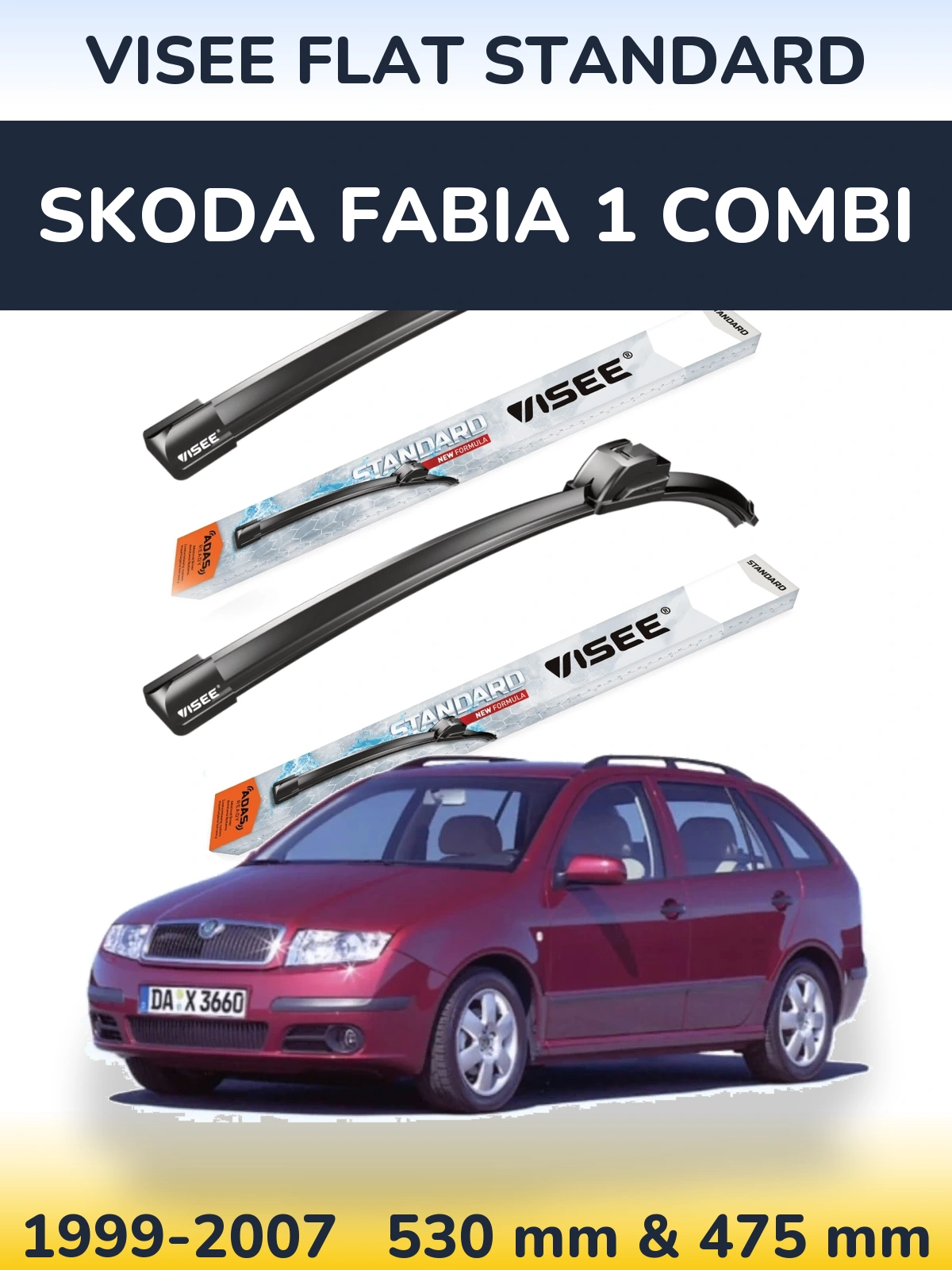 Комплект передних дворников VISEE FLAT STANDARD 530 & 475 мм для Skoda Fabia 1 Combi 1999-2007