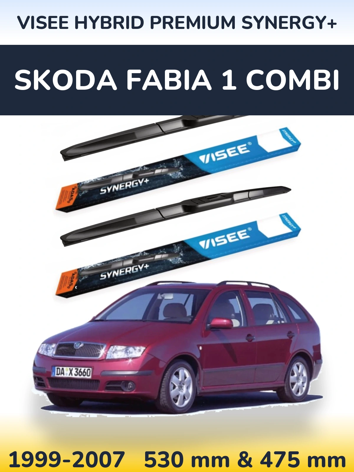 Komplet przednich wycieraczek VISEE HYBRID PREMIUM SYNERGY+ 530 & 475 mm do Skoda Fabia 1 Combi 1999-2007