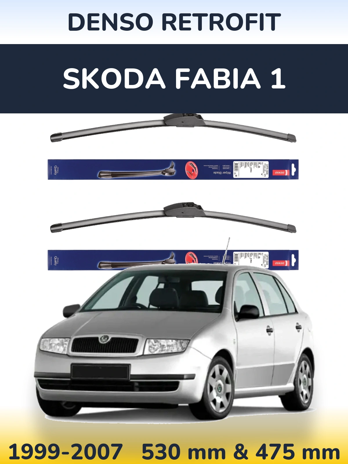 Komplet przednich wycieraczek Denso Retrofit 530 & 475 mm do Skoda Fabia 1 1999-2007