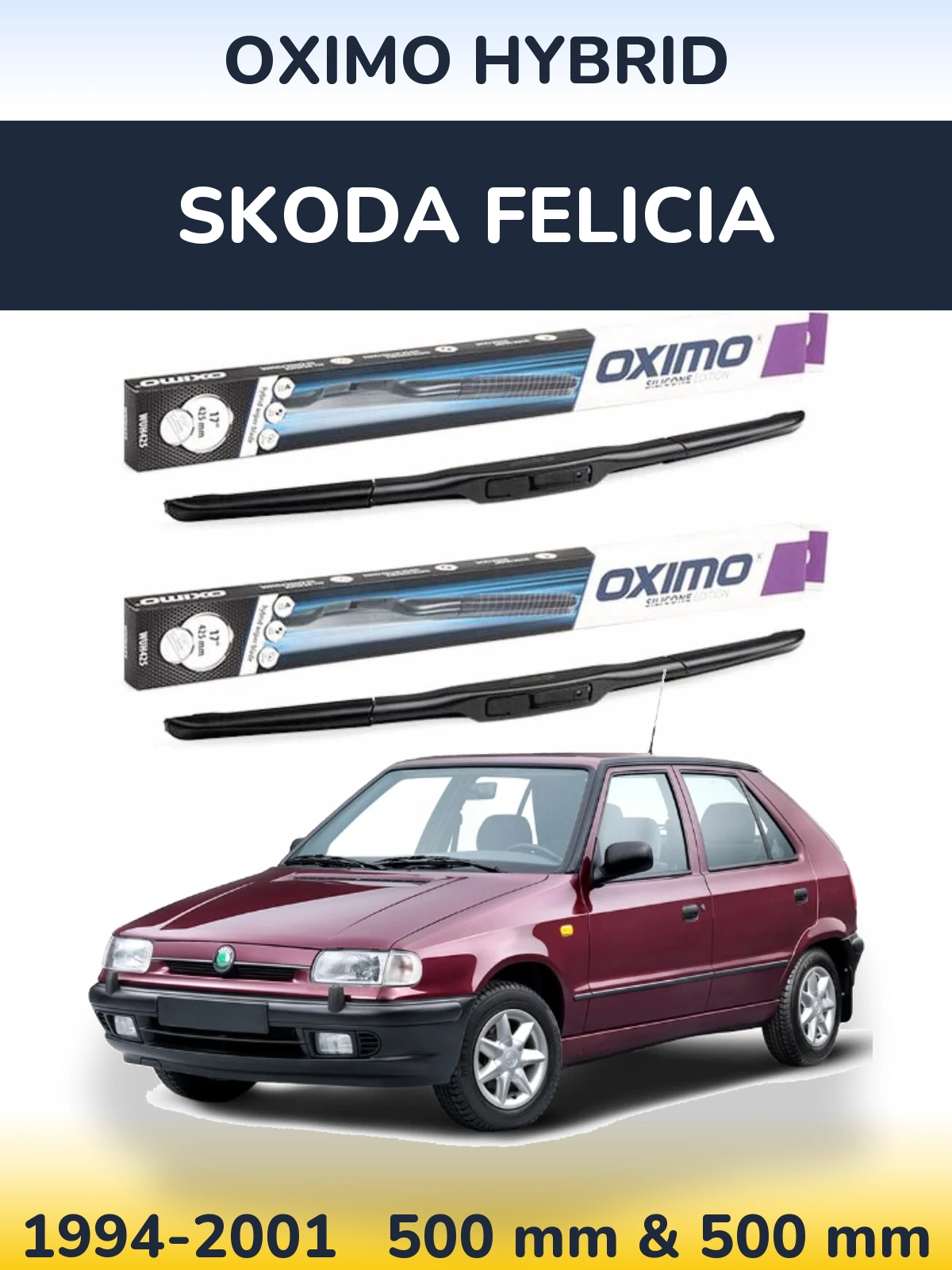 Комплект передних дворников Oximo Hybrid 500 & 500 мм для Skoda Felicia 1994-2001