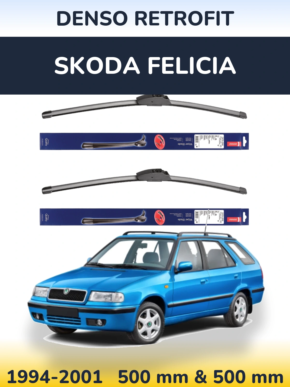 Komplet przednich wycieraczek Denso Retrofit 500 & 500 mm do Skoda Felicia 1994-2001