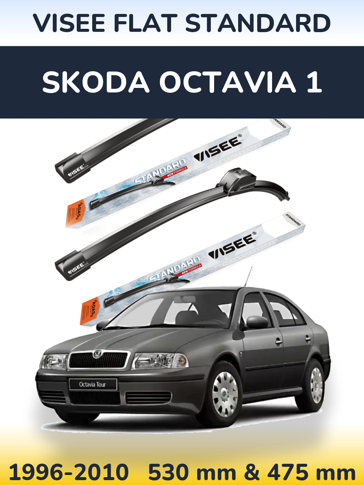 Komplet przednich wycieraczek VISEE FLAT STANDARD 530 & 475 mm do Skoda Octavia 1 1996-2010