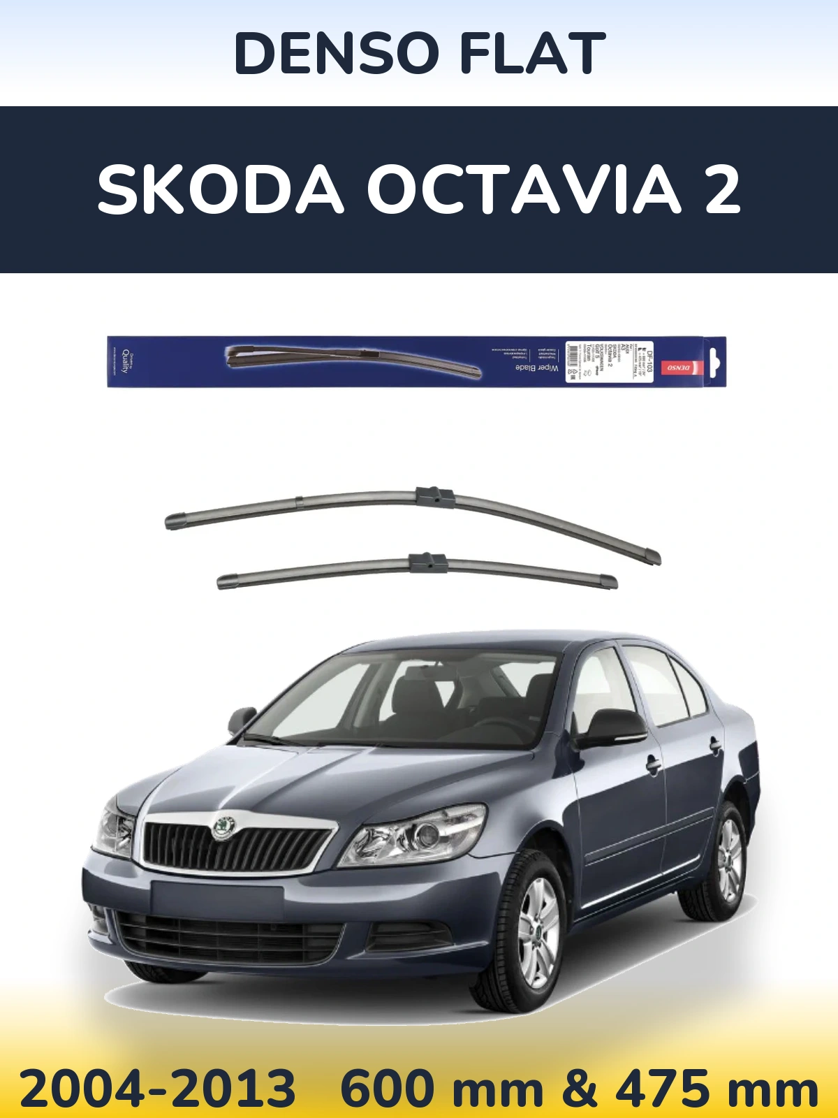 Front wiper blade set Denso Flat 600 & 475 mm for Skoda Octavia 2 2004-2013