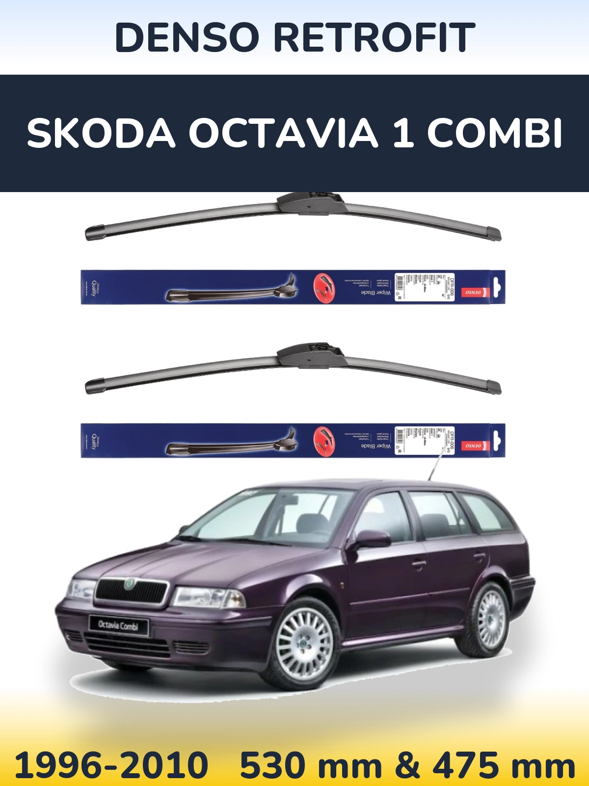 Komplet przednich wycieraczek Denso Retrofit 530 & 475 mm do Skoda Octavia 1 Combi 1996-2010