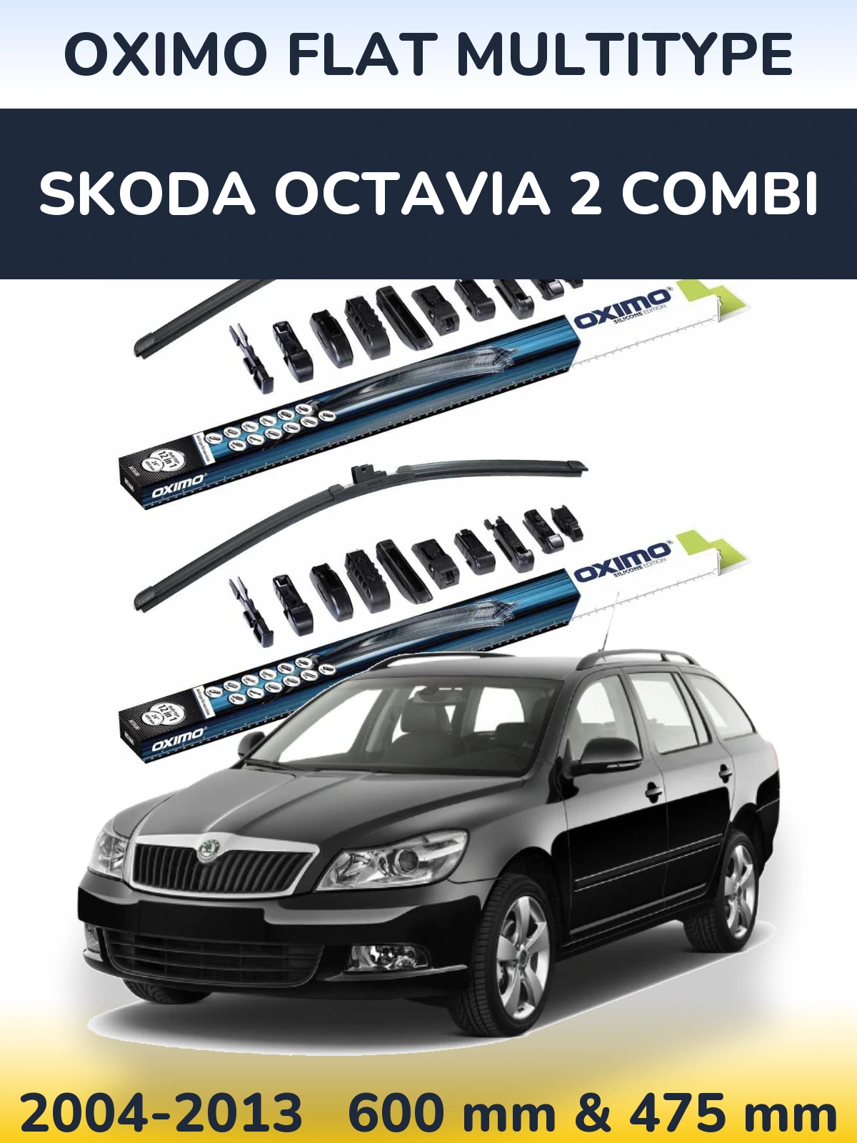 Комплект передних дворников Oximo Flat MultiТипe 600 & 475 мм для Skoda Octavia 2 Combi 2004-2013