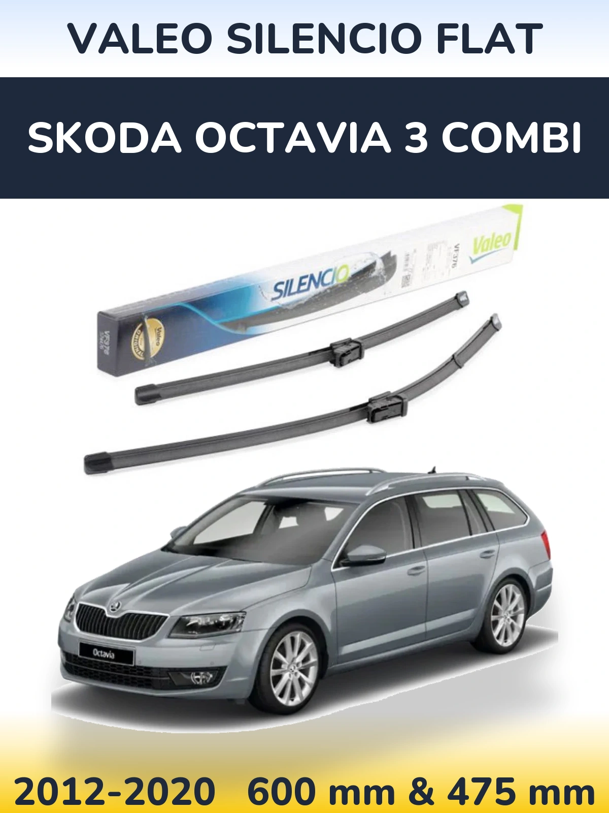 Komplet przednich wycieraczek Valeo Silencio Flat 600 & 475 mm do Skoda Octavia 3 Combi 2012-2020