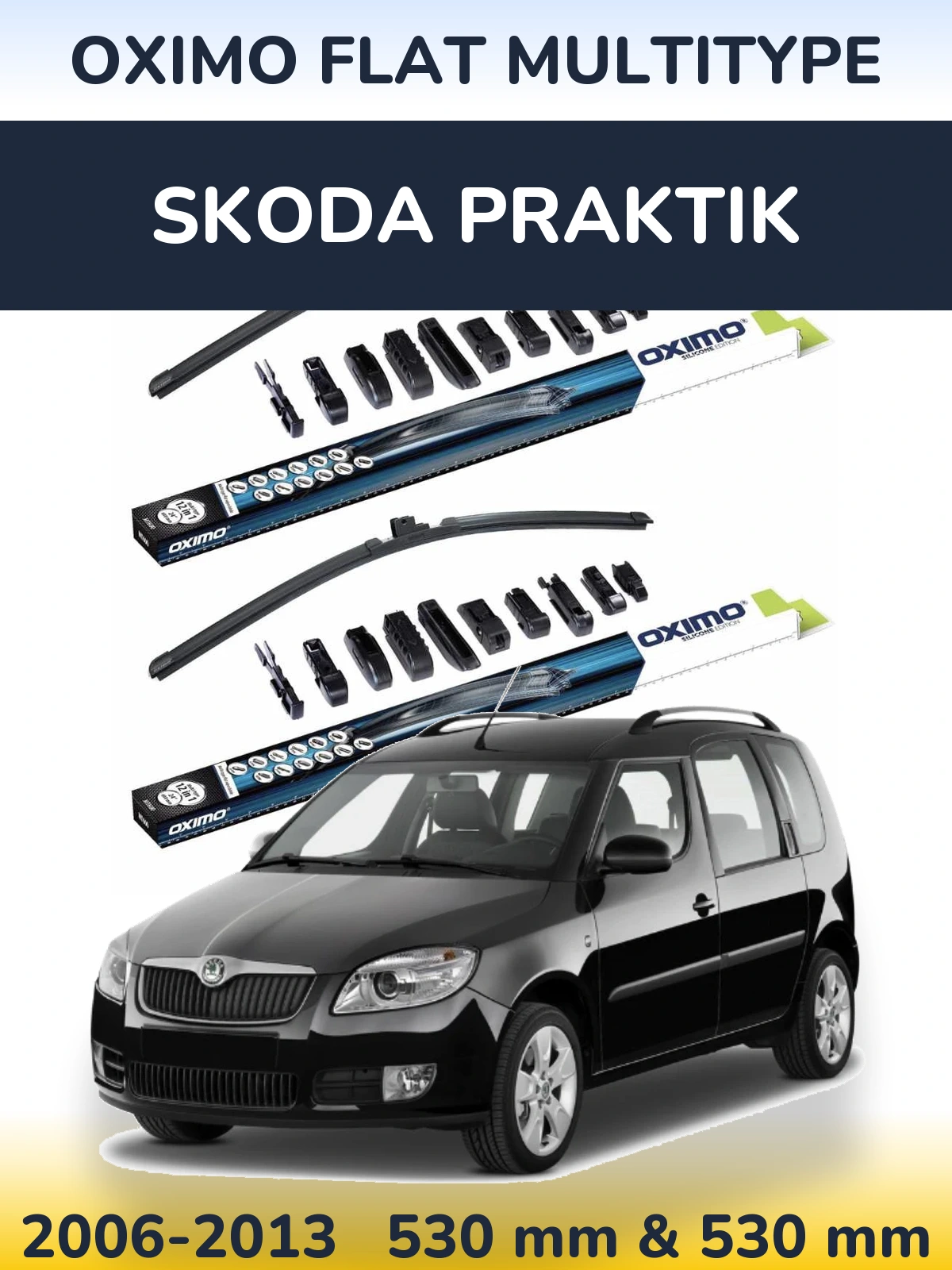 Комплект передних дворников Oximo Flat MultiТипe 530 & 530 мм для Skoda Praktik 2006-2013
